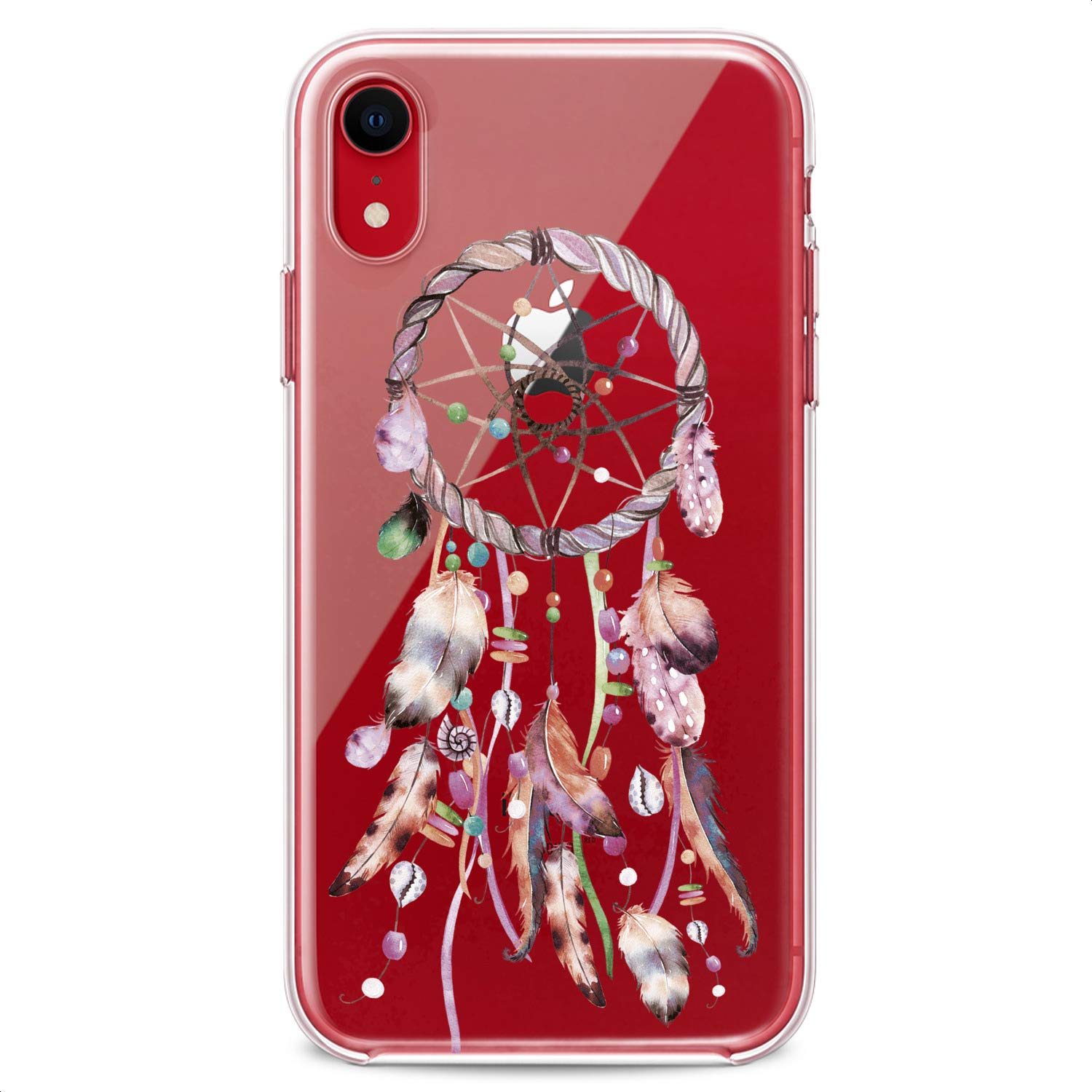 Premium TPU Phone Case for iPhone 16/15/14/13/12/11 Pro Max/Plus/Mini/XS/XR/X/8+/7/6/5/SE - Clear Tribal Totem Design with Cute Pink Feather Catcher - Slim Flexible Silicone Protective Cover for Everyday Use & Trendy Style