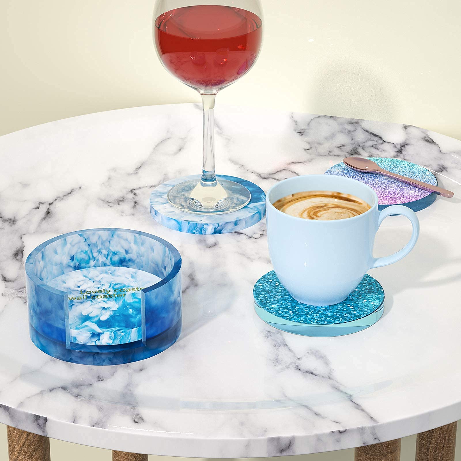 Premium 2-Piece Round Silicone Resin Coaster Molds with Holder for DIY Epoxy Coasters - Perfect for Home Decor, Cup Mats, and Crafting Projects