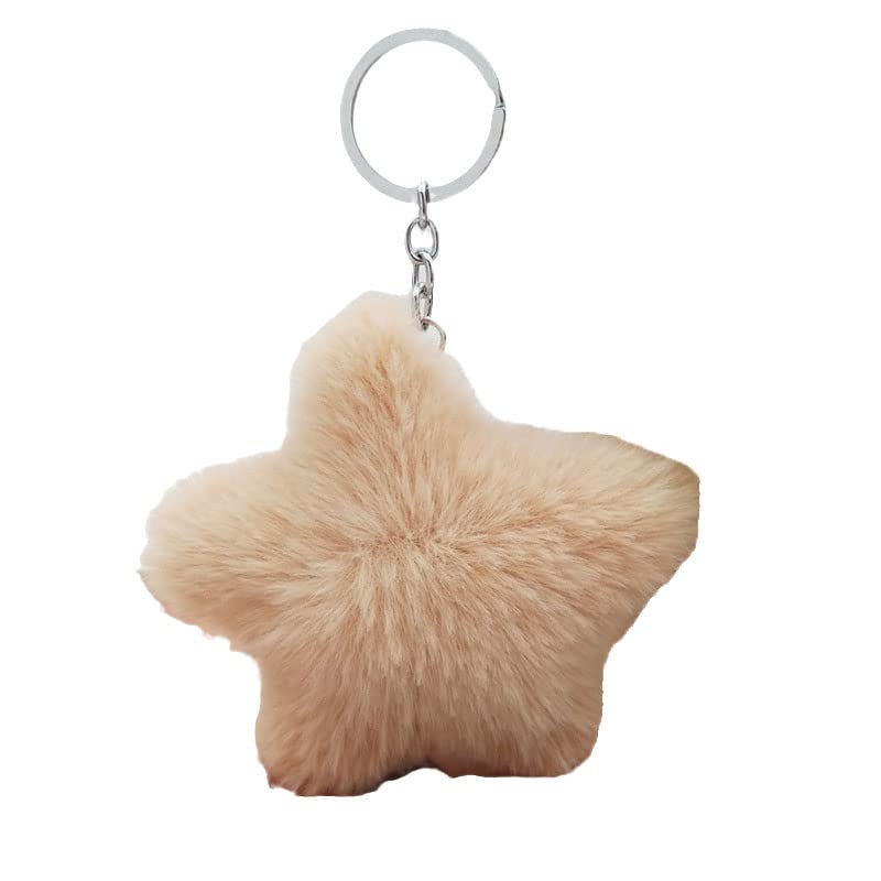 Women's Cute Fluffy Star Keychains - Faux Fur Keyring Bag Charm, Car Accessory for Girls, Teens, Gift Idea for Birthday, Christmas, Party Favors