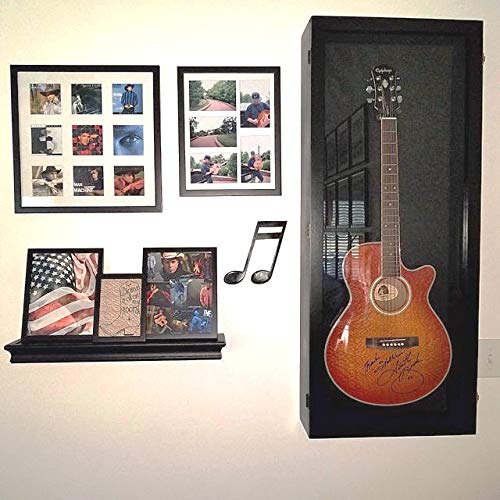 Premium Wooden Guitar Display Case for Acoustic & Electric Guitars - Cherry Finish with Red/Black Felt Lining - Perfect for Home, Studio & Retail Store Showcase