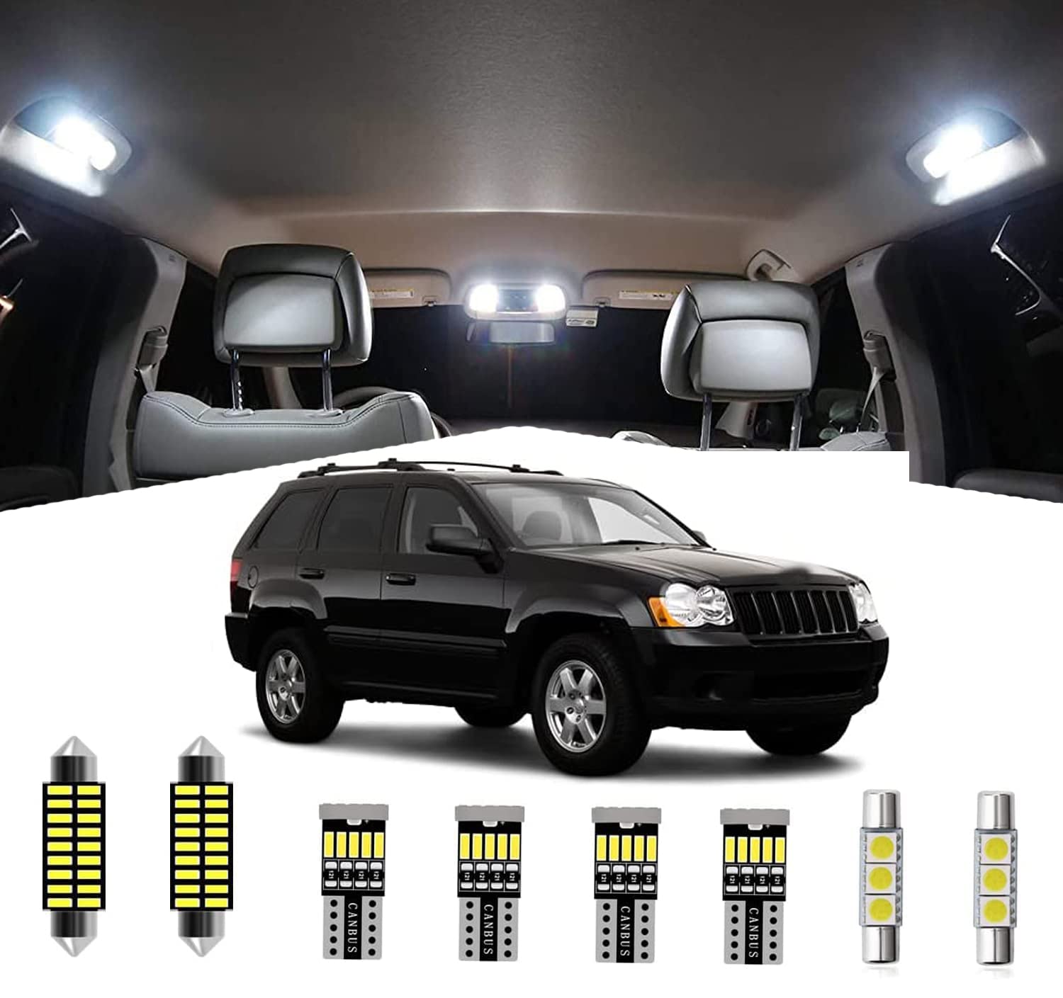 AWALITED 14pcs Super Bright LED Interior Lights Kit for 1999-2010 Jeep Grand Cherokee - Dome, Map Light Bulbs Replacement - Perfect for Night Driving & Interior Upgrades