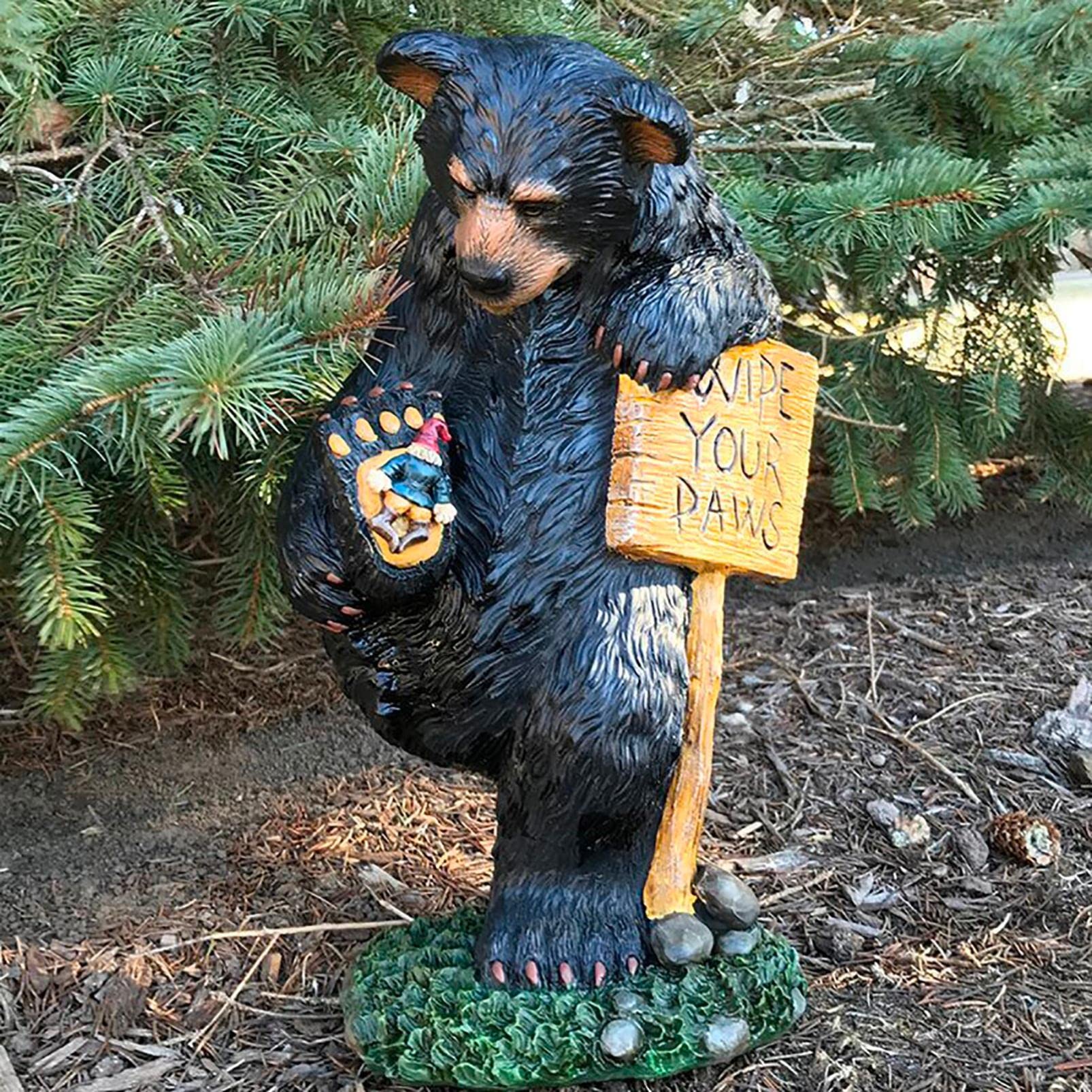 Flsofot Black Bear Statue - Resin Garden Decor with Base for Indoor & Outdoor Use, Perfect for Lawn, Patio, Yard - Creative Bear Sculpture & Unique Home Decor Gift for Nature Lovers (Great for Rustic, Cabin, or Wilderness-Themed Spaces)