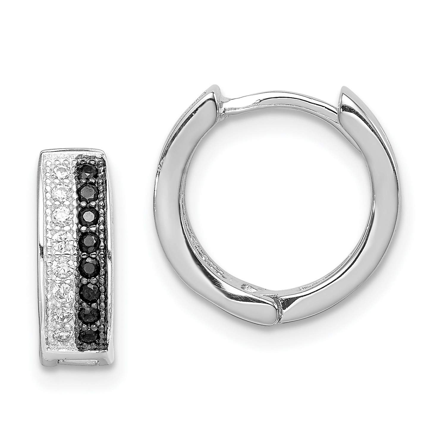 Sterling Silver White & Black CZ Hinged Hoop Earrings 13x14mm - Elegant Dangle Earrings for Women, Perfect for Parties, Weddings & Everyday Wear