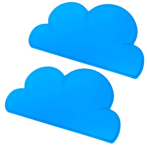 2 Pack Cloud-Shaped Silicone Feeding Plate Placemats for Kids - Waterproof, Heat Insulation Baby Placemat (Blue) | Perfect for Highchair, Dining Table & Mess-Free Mealtime