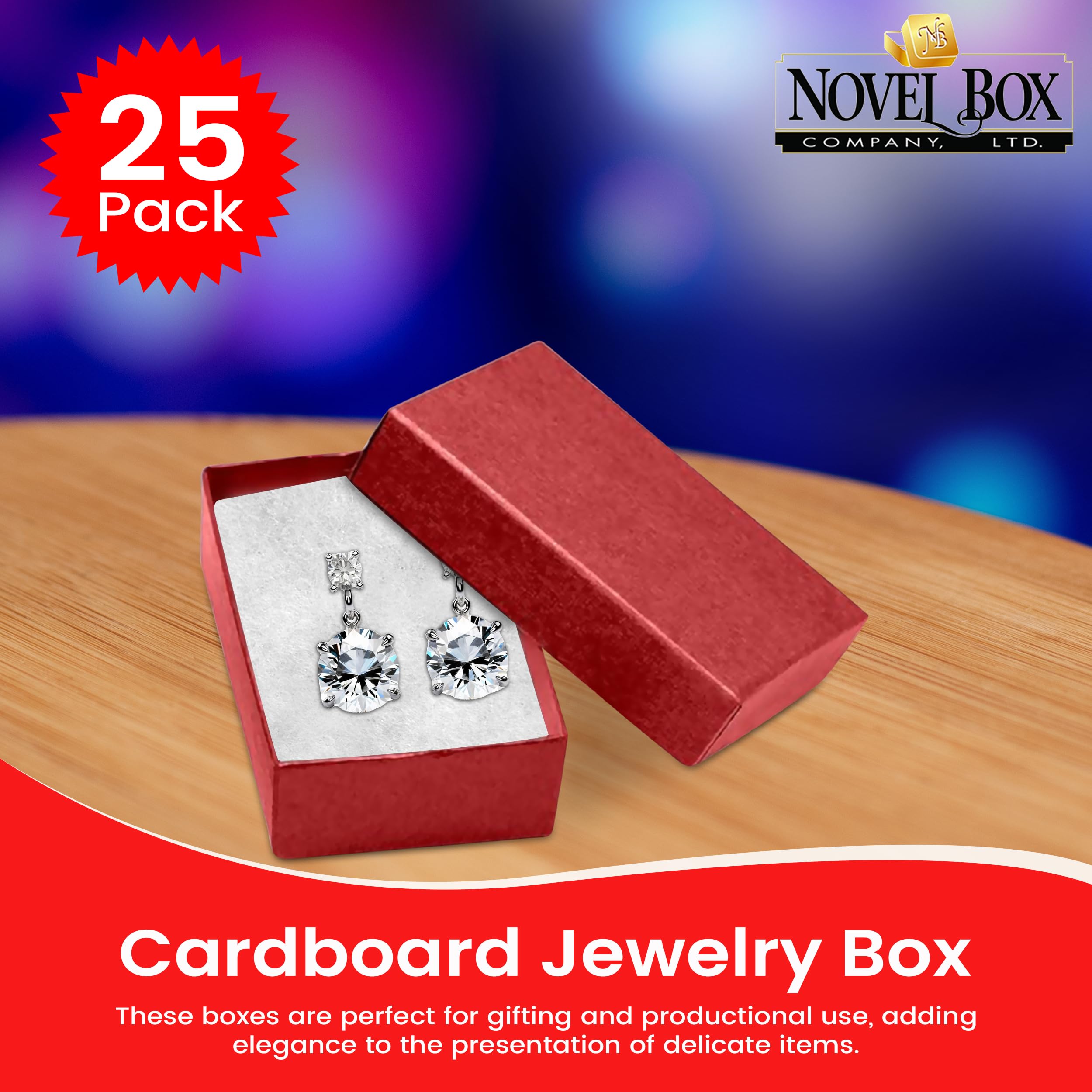 25 Pack Red Jewelry Gift Boxes 2.5x1.62x1 Inch - Premium Cotton Filled Cardboard Jewelry Storage Box with Lid - Made in USA - Perfect for Bracelets, Necklaces, Rings & Earrings - Great for Gift Wrapping, Wedding Favors & Retail Display