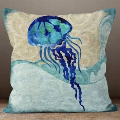 Ocean Sealife Set of 4 Decorative Pillow Covers - Underwater Marine Animal Print Cushion Covers for Living Room, Bedroom, or Beach House Decor