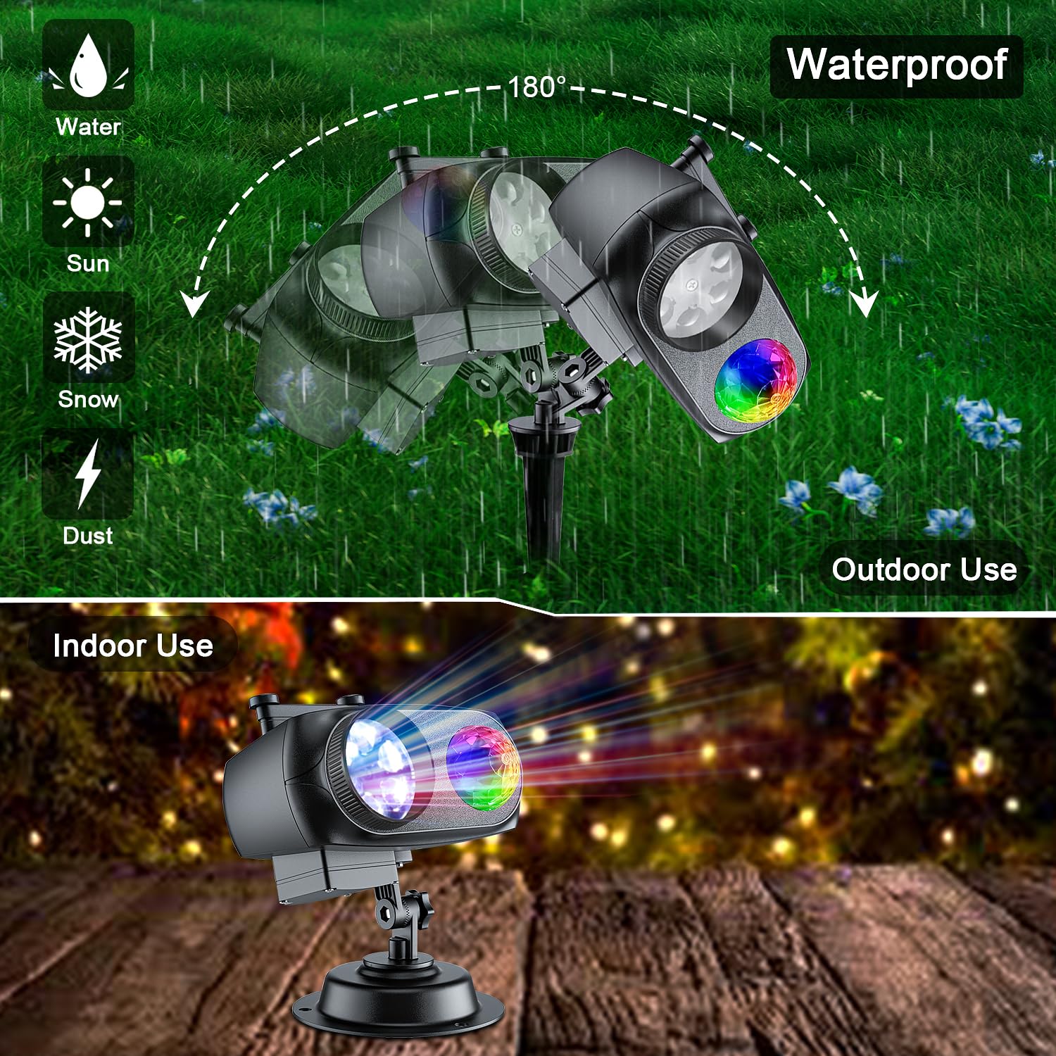 2024 Upgraded Outdoor Christmas Projector Lights - 4/6/8 Adjustable Holiday Patterns, 2-in-1 LED Snowflake Projector for Halloween & Christmas Decorations | Perfect for Yard, Garden, and House Facade Lighting