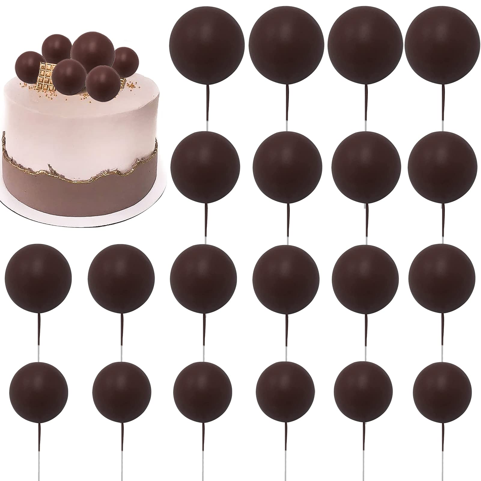 LEBERY 20pcs Ball Shaped Cake Toppers - Mini Foam Ball & Pearl Ball Cake Decorations for Birthday, Baby Shower, Wedding - DIY Cupcake Topper & Cake Insert Balloons - Perfect for Party Dessert Decor & Celebration Cakes