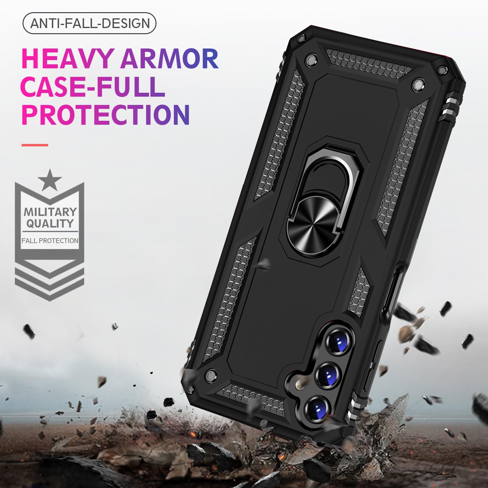 Samsung Galaxy A15 5G Case with Screen Protector - Military Grade Shockproof Rugged Heavy Duty Cover with Magnetic Ring & Kickstand - Protective Phone Case for Samsung A15 (Black) - Perfect for Outdoor Activities, Travel & Daily Protection