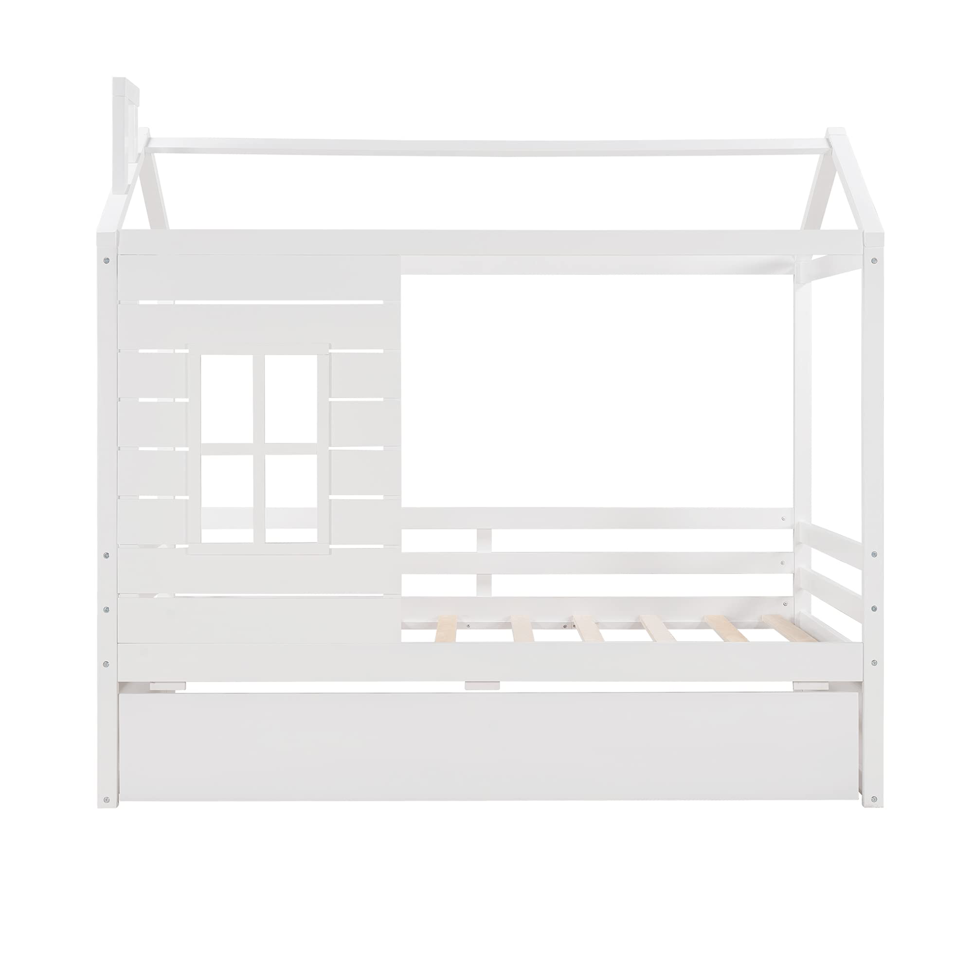Harper & Bright Designs Twin House Bed with Trundle - Solid Wood Kids Bed Frame for Boys & Girls - White Modern Children's Bedroom Furniture - Perfect for Small Spaces & Sleepovers