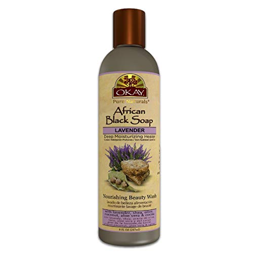 Okay African Black Soap Liquid with Lavender - 8oz Natural Cleanser for Face & Body - Perfect for Sensitive Skin & Acne Treatment - Great for Daily Skincare Routine & Spa Days