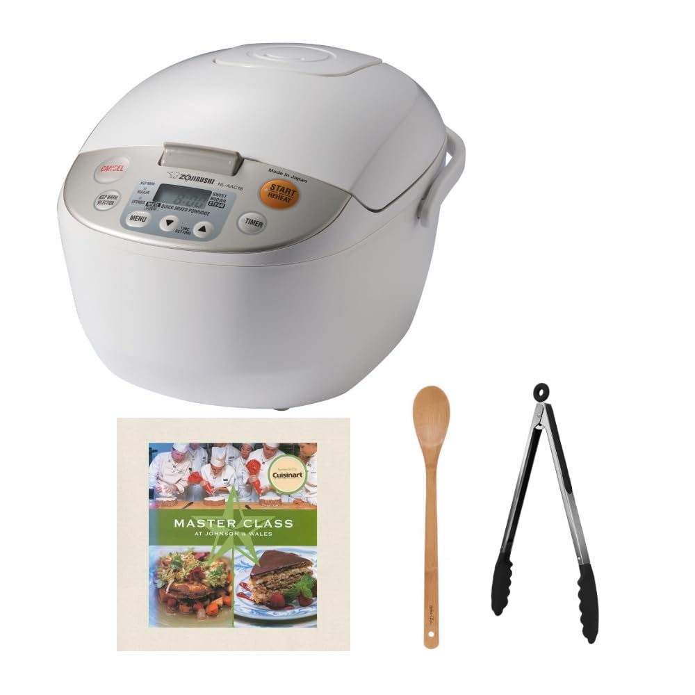 Zojirushi Micom 10-Cup Rice Cooker & Warmer (Beige) with Free Cookbook, Stainless Steel Kitchen Tongs & 15