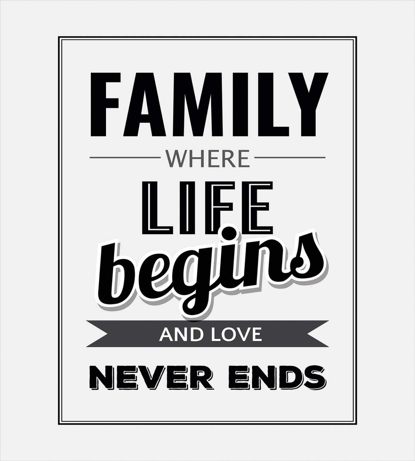 Ambesonne Family Duvet Cover Sets - Retro Calligraphy Words 'Family Love Never Ends' Queen Size Bedding Set (2 Duvet Covers + 4 Pillowcases) | Black & Grey | Home Decor for Master Bedroom, Guest Room & Cozy Family Gatherings