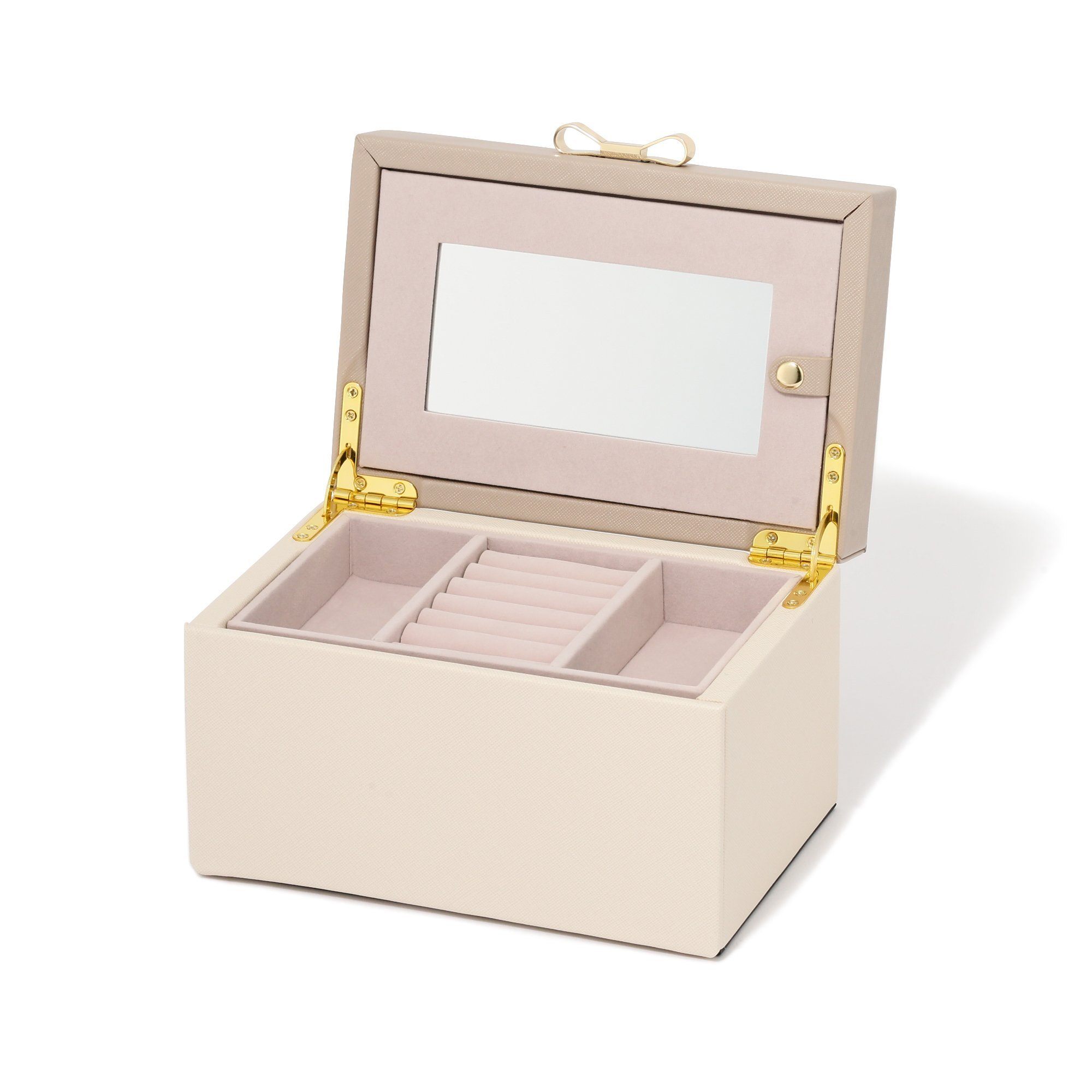 Elegant Bicolor Jewelry Box - Small Beige Organizer for Rings, Necklaces & Earrings | Perfect for Travel, Gift & Vanity Storage