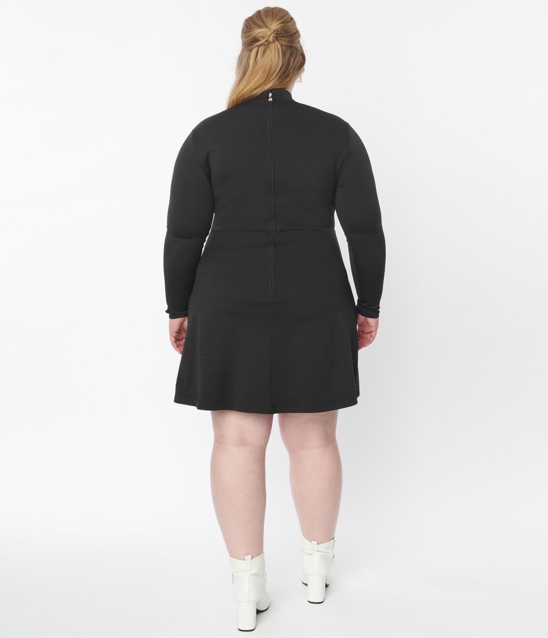 Smak Parlour Plus Size Black Mock Turtleneck Fit & Flare Dress for Women - Elegant Office Wear & Evening Cocktail Party Outfit