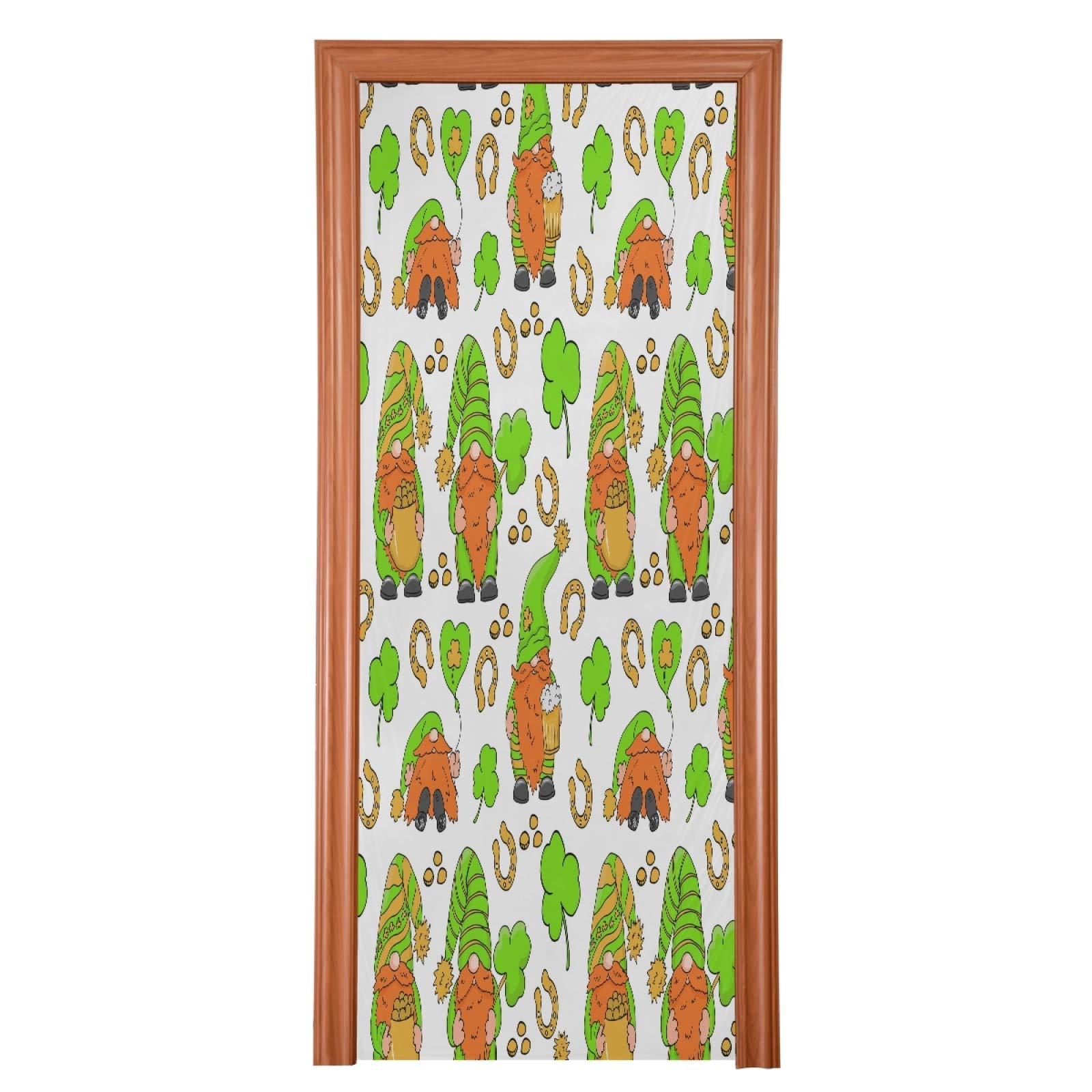 Blueangle St. Patrick's Day Door Decor - Funny Gnome Clover Beer Fabric Door Cover (36x98 in) - Large Holiday Party Decor for Front Door & Porch - Perfect for Irish Pub Themed Parties & Home Festive Decorations