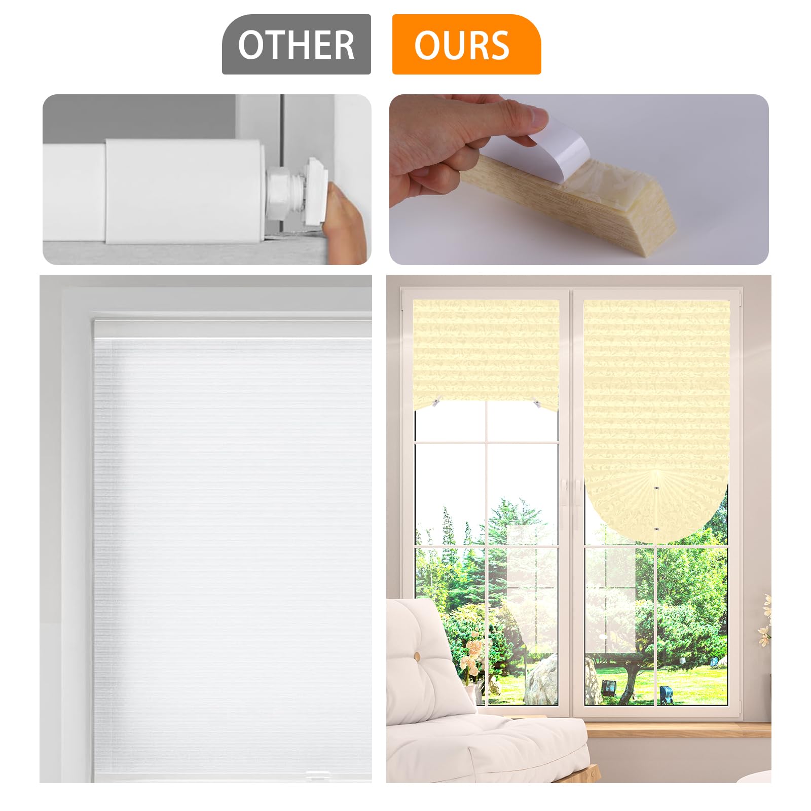 Embossed Paper Blinds - No Drill Temporary Pleated Window Shades | Self-Adhesive Cordless Window Coverings with Printed Patterns | Perfect for Indoor Windows, Doors, Bedrooms & Offices