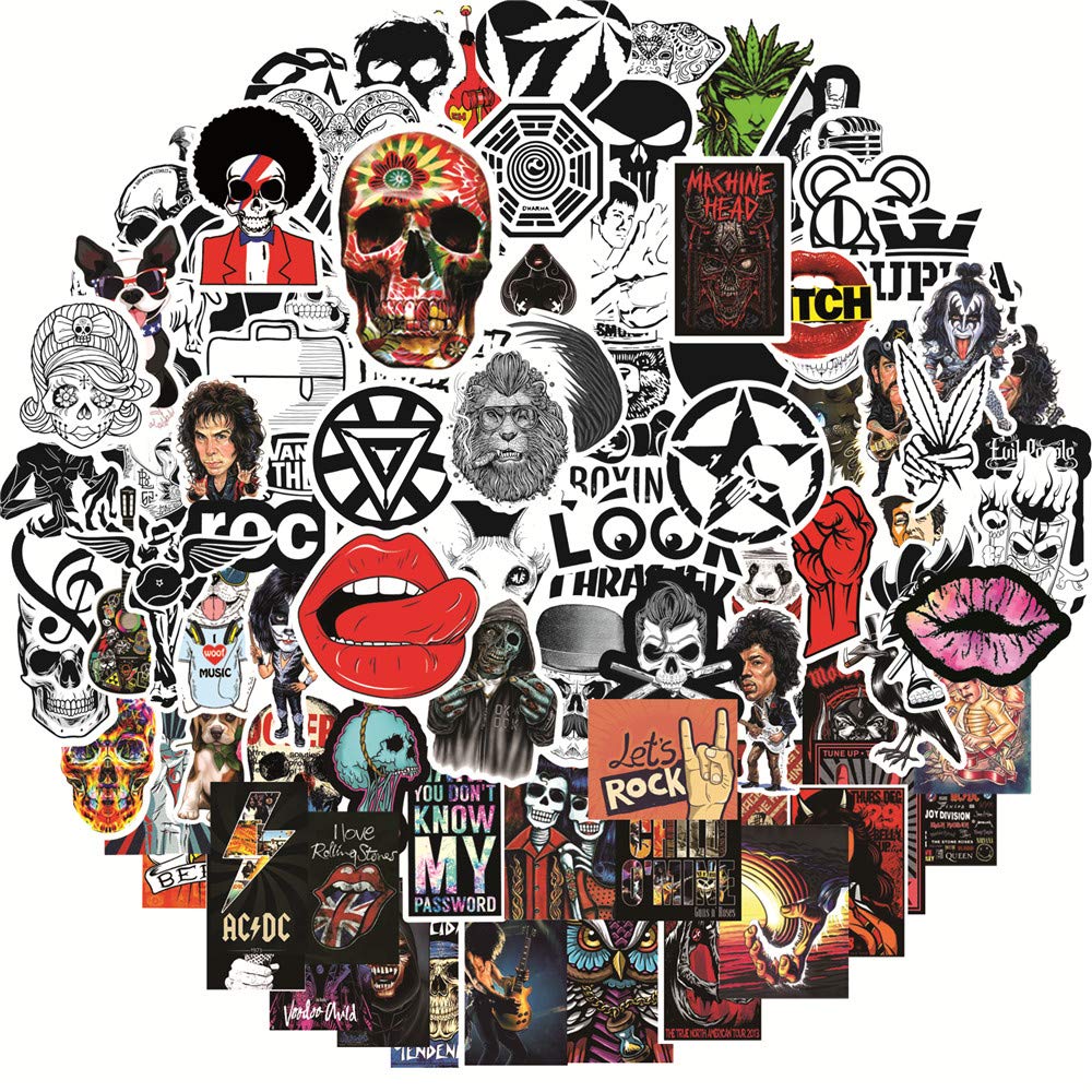 Rock and Roll Stickers Pack of 100 - Classic Punk Style Waterproof Vinyl Decals for Laptop, Car, Guitar, Bumper, Bottle - Perfect for Music Lovers, DIY Decor & Personalizing Accessories