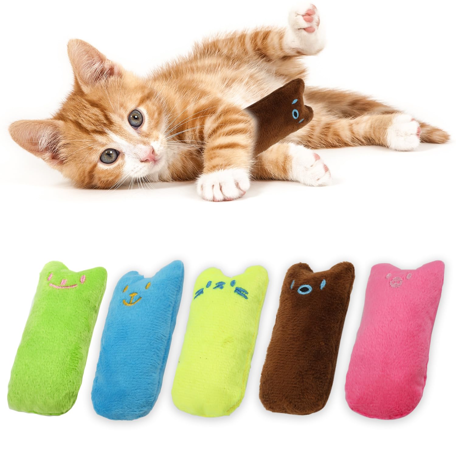 5pcs Kitten Toys for Indoor Cats - Colorful Teething & Chew Toys with Crinkle Paper, Soft Plush Catnip Toys for Play & Exercise | Perfect for Boredom Relief, Training & Interactive Playtime