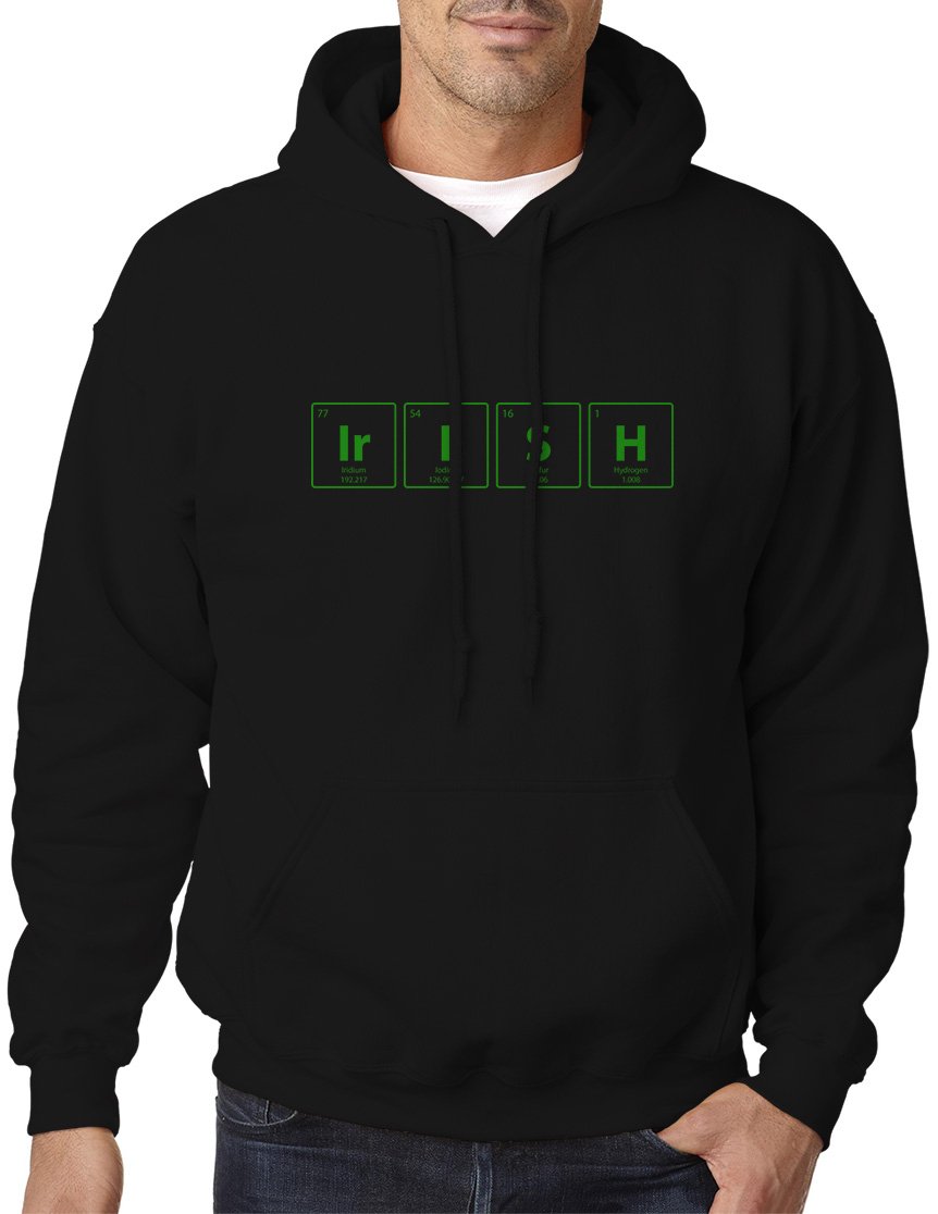 Blue Bubble Tees BBT Adult Irish Periodic Table Hooded Sweatshirt Hoodie - Stylish & Comfortable Pullover for Science Lovers, College Students & Casual Wear