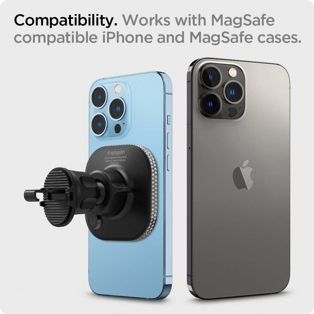 Spigen OneTap Bling (MagFit) Magnetic Air Vent Car Mount with 176 Rhinestones - Compatible with iPhone 16 Pro Max/16 Pro/16 Plus/15/14/13/12 Series - Secure Hands-Free Phone Holder for Driving, Commuting & Road Trips