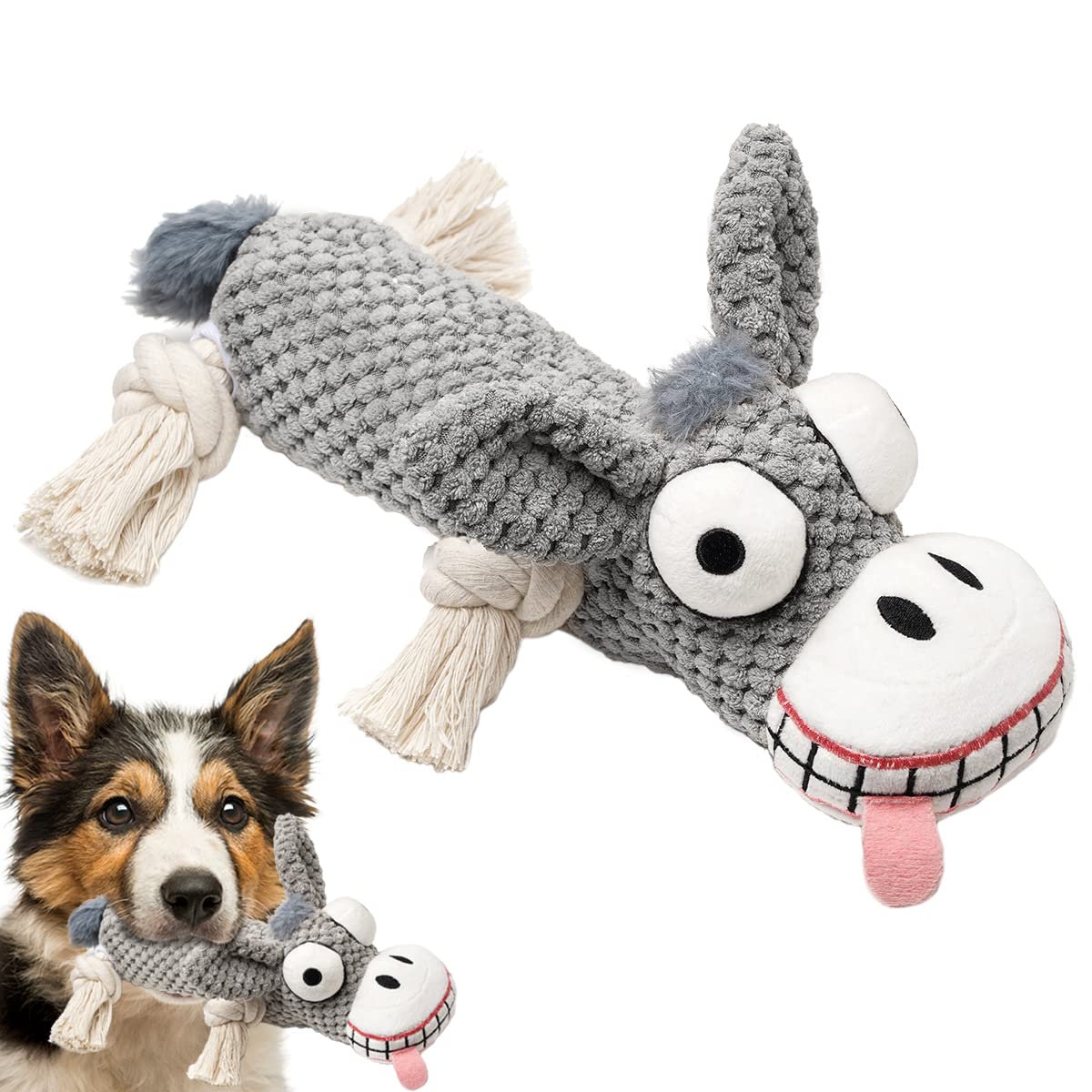 PAZ'S GIFT Interactive Dog Toys for Teething Puppies - Squeaky Stuffed Animal Toy with Cotton & Crinkle Paper - Indestructible Chew Toy for Small, Medium & Large Dogs (Donkey) - Perfect for Playtime, Training & Anxiety Relief