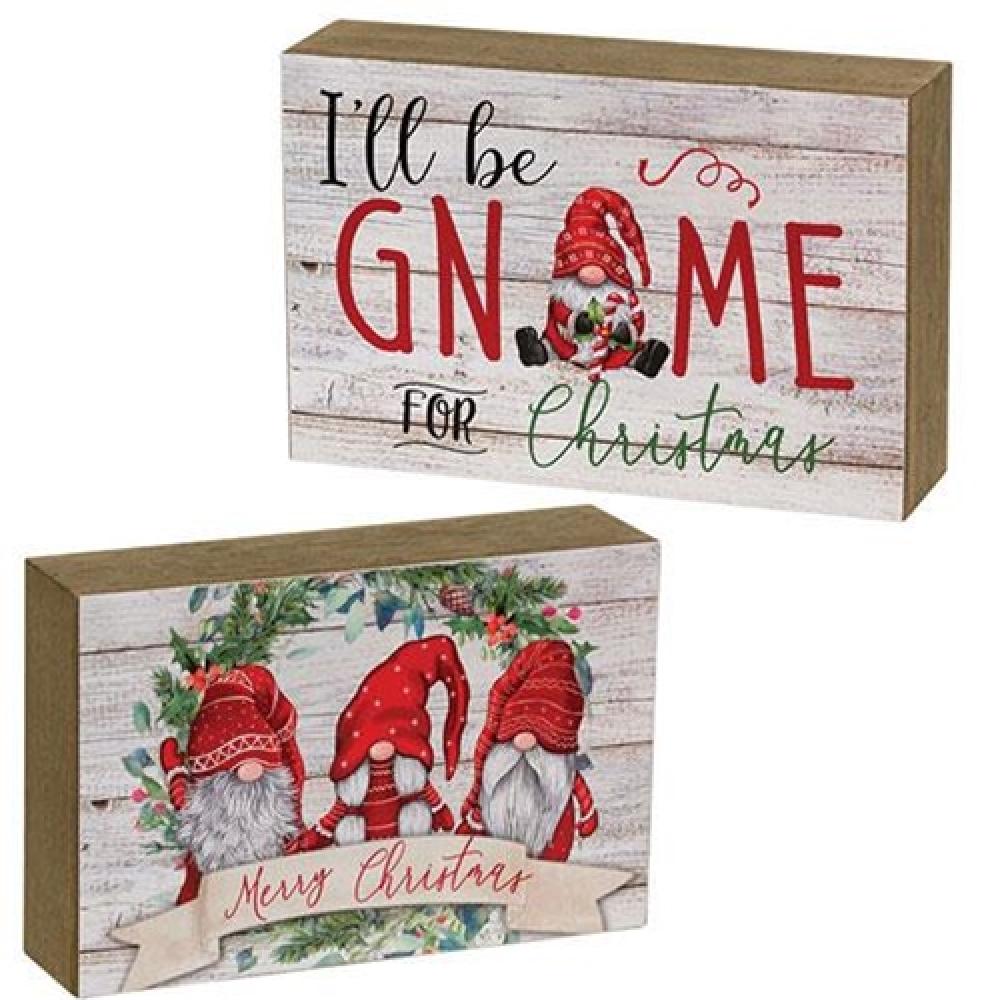 Festive Christmas Gnome Wooden Block Decor - Set of 2 Holiday Home Ornaments for Mantel, Tabletop & Gift Giving