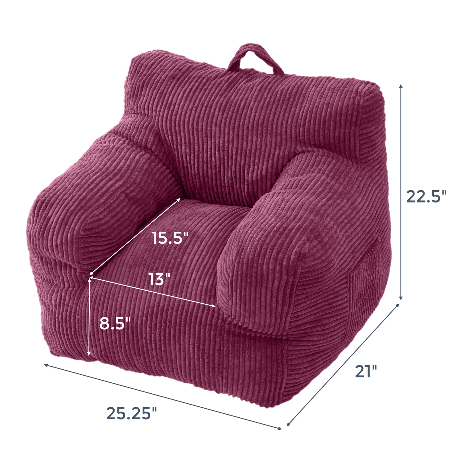 MAXYOYO Kids Bean Bag Chair - Corduroy Bean Bag Couch with Armrests for Children's Room, Nursery & Playroom (Rose Pink) - Perfect for Reading, Gaming & Relaxing
