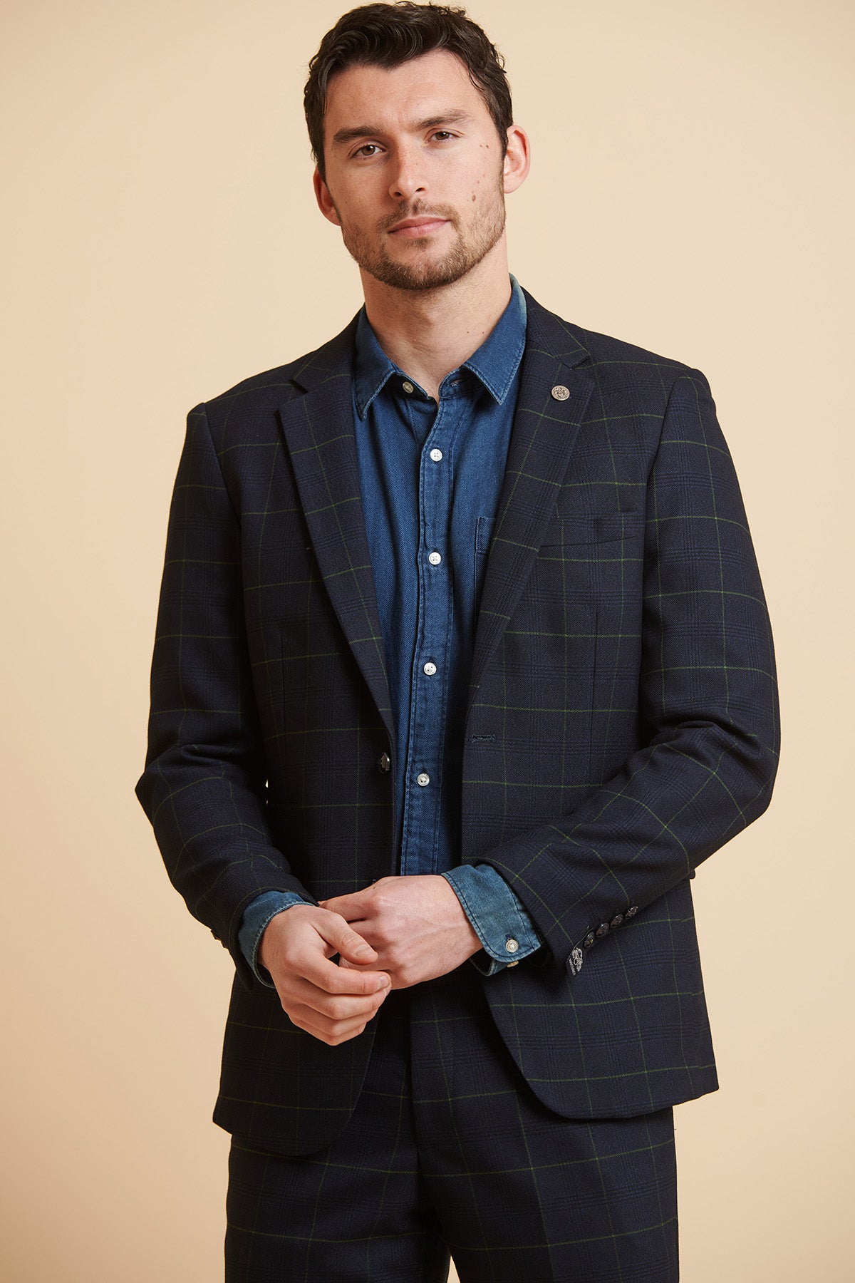 Jordan Pickford Everton FC Navy Green Check Blazer - Official Football Fan Apparel for Matchdays & Gameday Outfits