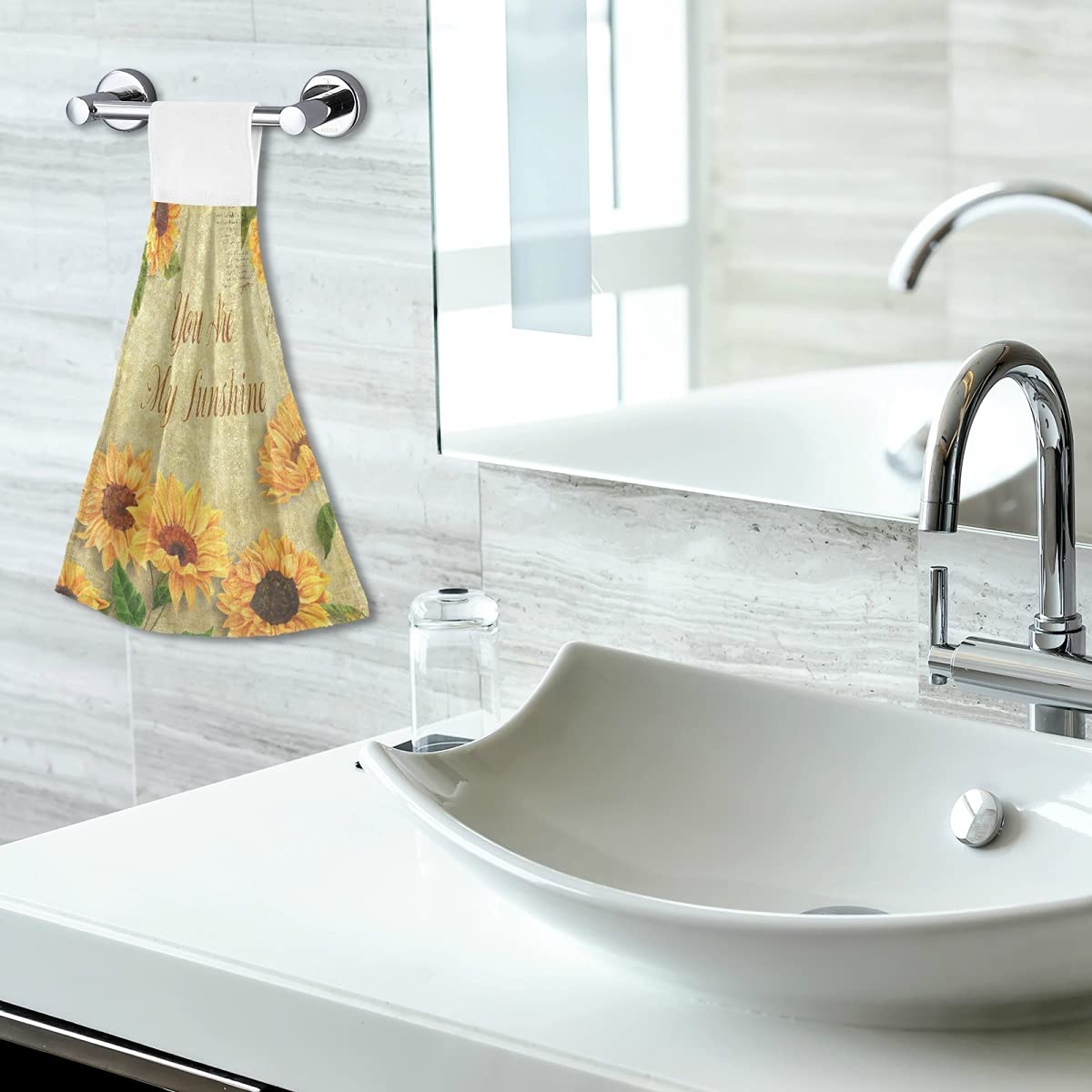 Giwawa 2-Pack Sunflower Kitchen Hand Towels - Absorbent Yellow Sunflower Floral Dish Towels with Hanging Tie, Fast Drying, 12x17 Inch - Perfect for Kitchen, Bathroom & Home Decor (Clearance Sale)