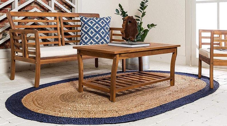 Handmade Vintage Jute Braided Oval Rug - 4x6, 5x8, 8x10 ft Blue Natural Fiber Area Rug | Eco-Friendly Sisal Rug for Living Room, Bedroom & Nursery Decor (3x4 ft Black Jute Oval Rug)