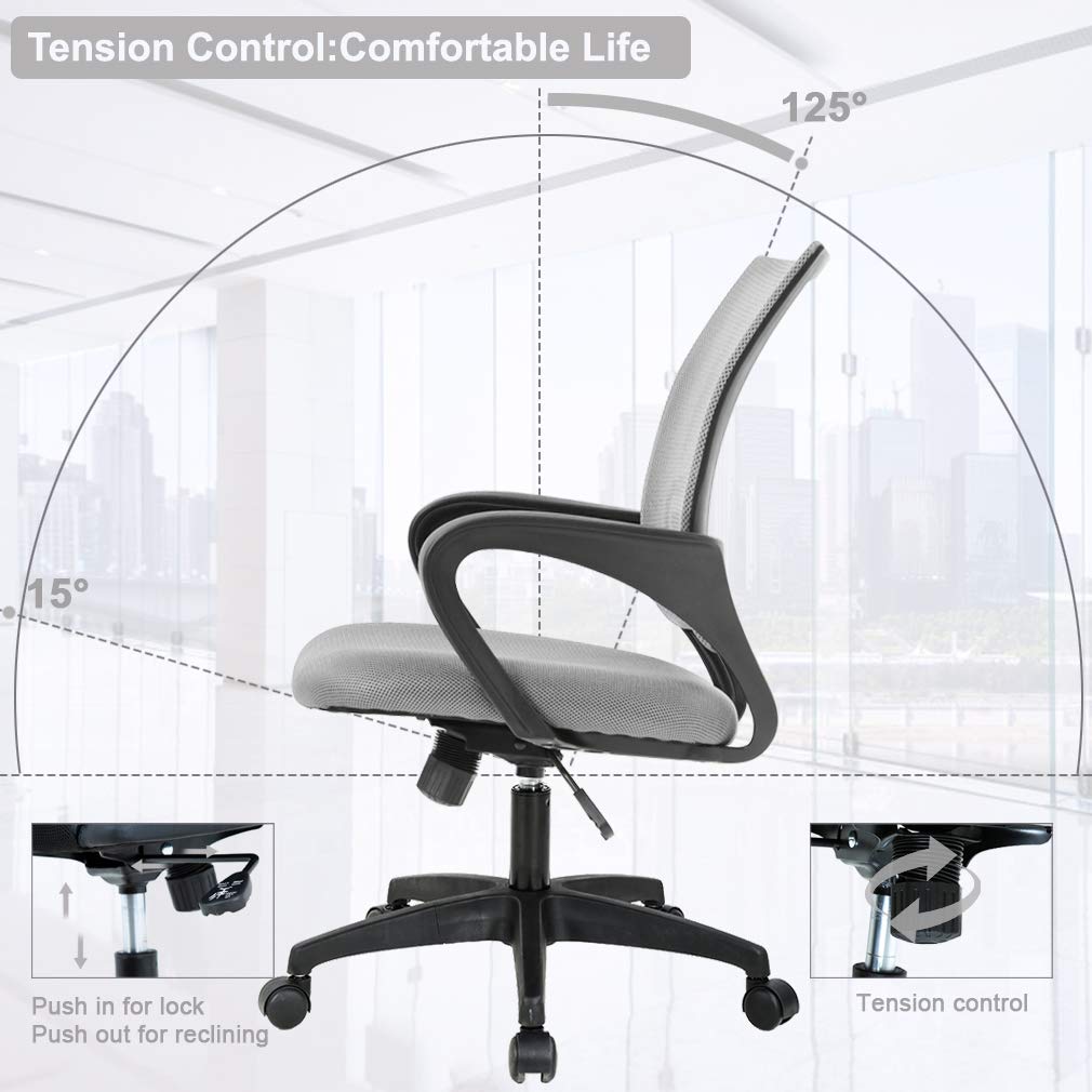 Best Ergonomic Office Chair - Adjustable Mesh Computer Desk Chair with Lumbar Support & Armrests, Mid Back Executive Swivel Rolling Task Chair for Home Office (Grey) - Perfect for Long Work Hours & Remote Work Comfort