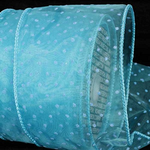 Turquoise Blue Polka Dot Wired Craft Ribbon - 4 Inch x 40 Yards Bulk Roll for Gift Wrapping, DIY Scrapbooking, Party Decorations & Wedding Favors
