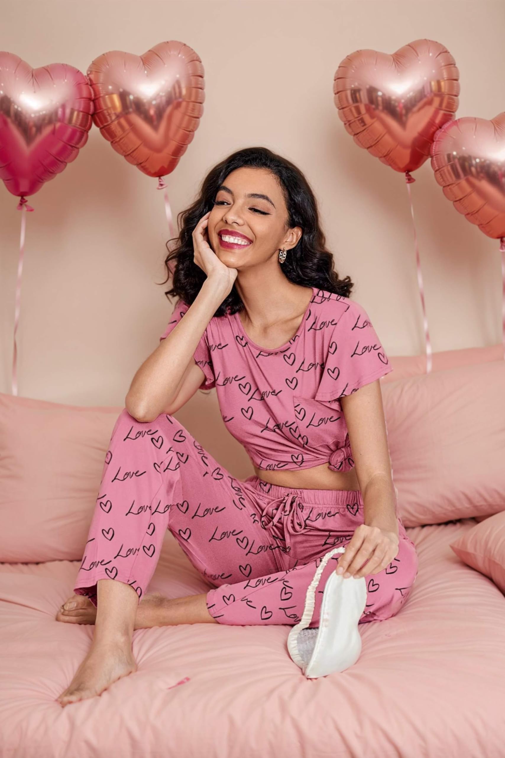 Ekouaer Women's Pajama Set - 2 Pack Soft Short Sleeve Sleepwear with Long Pants & Pockets - Cozy Printed Lounge Pajamas for Nighttime Comfort, Relaxing at Home, and Sleepovers
