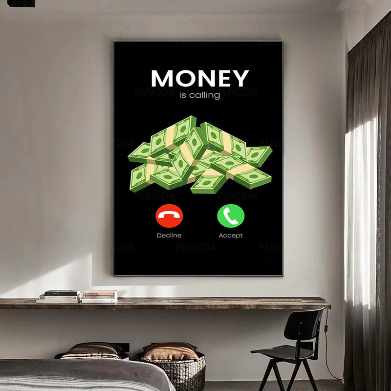 Motivational Wall Art - 'Money Is Calling Eat Sleep Invest Repeat' Inspirational Quote Canvas Print for Office, Bedroom & Home Decor - Perfect Gift for Investors & Entrepreneurs