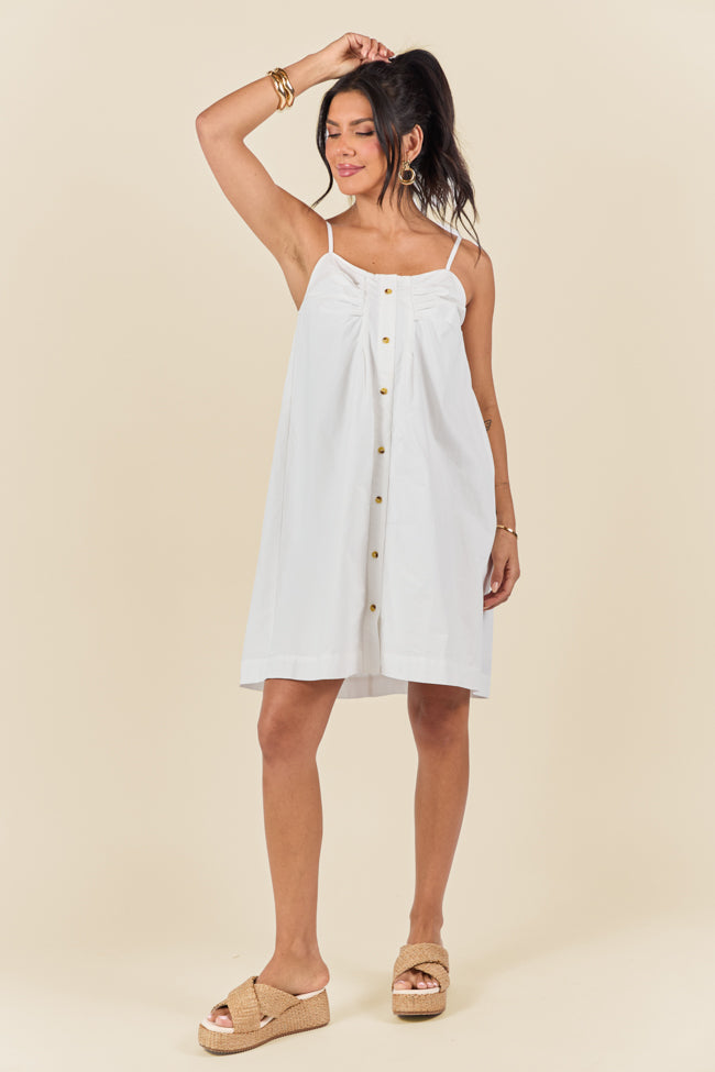 No Looking Back White Button Front Mini Dress for Women - Summer Casual & Party Outfit - Perfect for Dates, Vacations, and Night Out