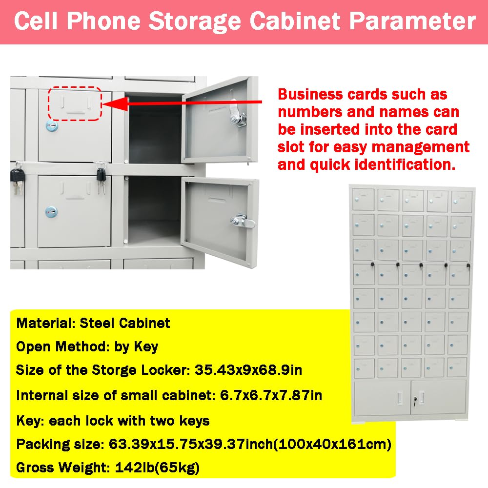 INTBUYING 40-Door Steel Mobile Phone Locker Box with Keys - Secure Cell Phone Storage Cabinet for Office, School, Classroom & Factory - Ideal for Employee Device Management & Student Phone Control
