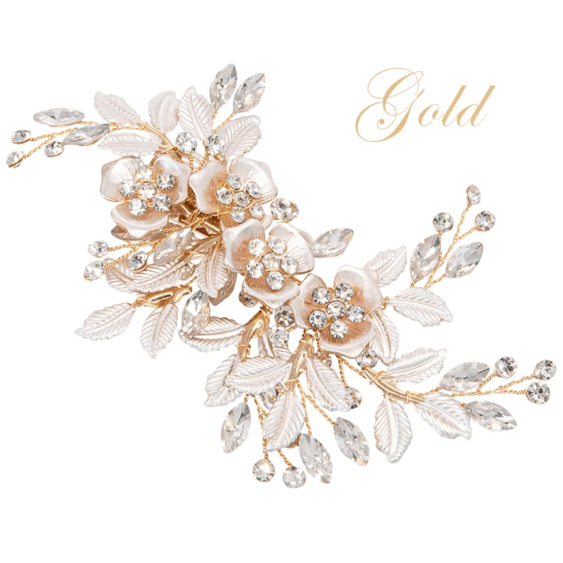 Elegant Gold Bridal Hair Clip with Sparkling Crystals - Perfect for Weddings, Prom & Special Occasions - A7590