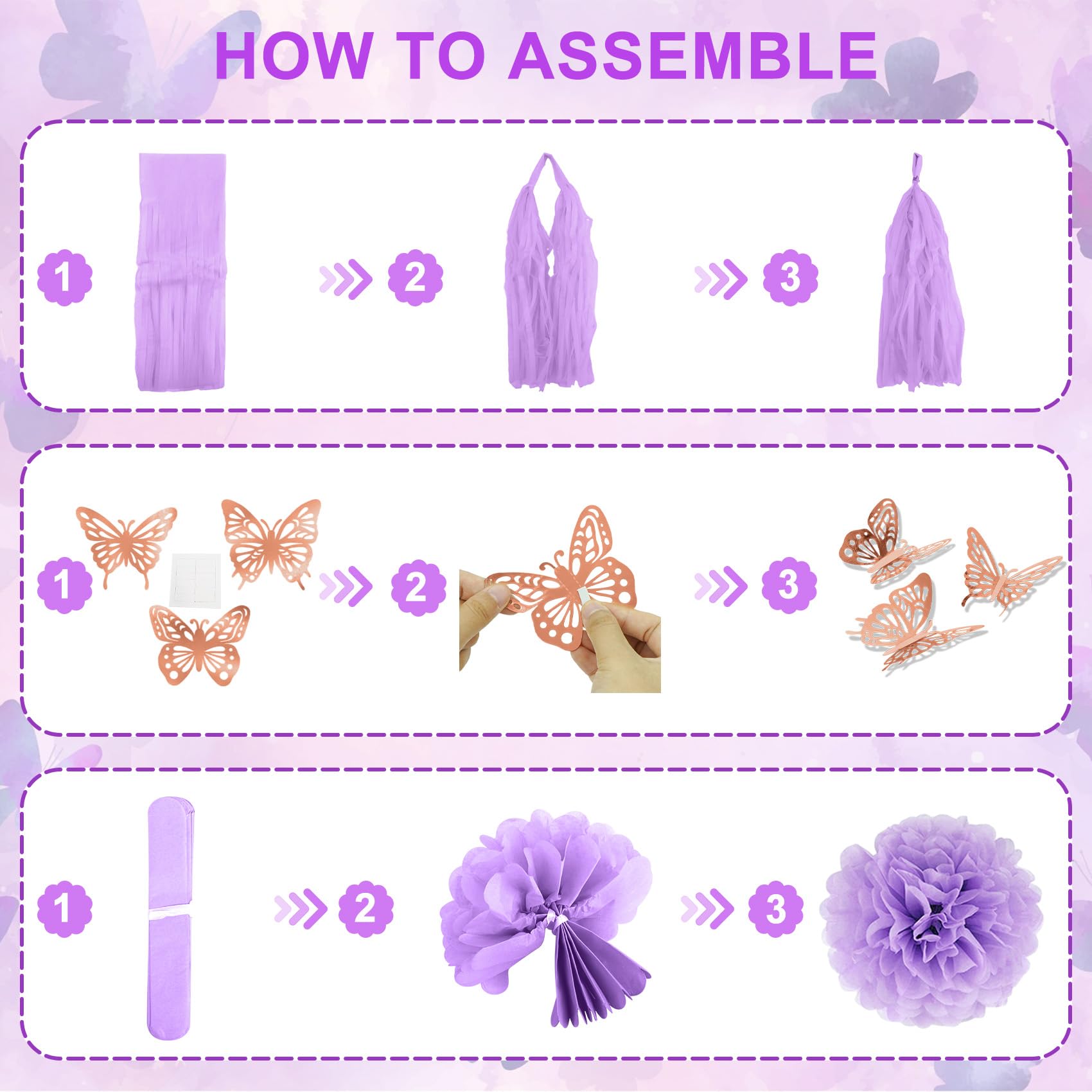 Elegant Purple Pink Birthday Party Decorations for Women & Girls - Butterfly Confetti, Rose Gold Lavender Balloons, Happy Birthday Banner, Fringe Curtains | Perfect for 30th, 40th, 50th Birthday Celebrations, Baby Showers & Bridal Showers