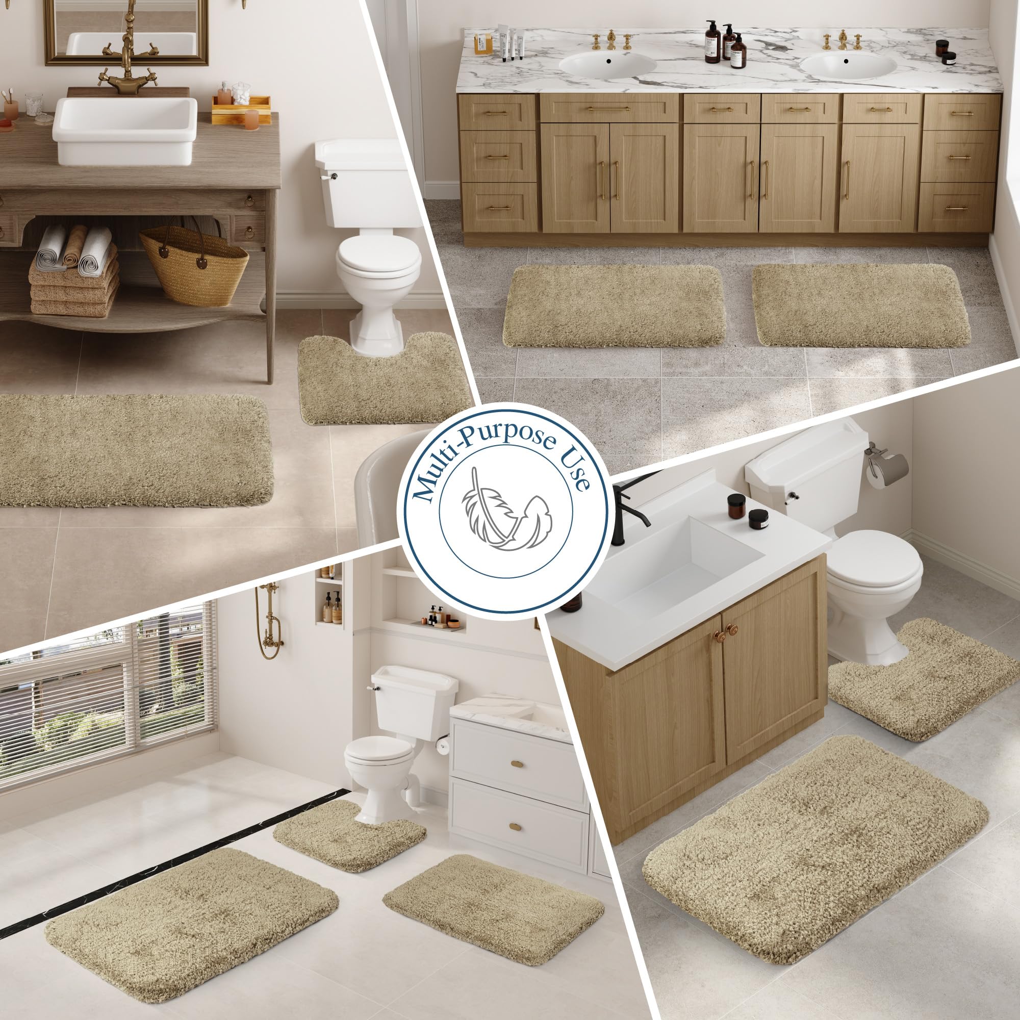 Non-Slip Bathroom Rug - Soft Microfiber Shaggy Bath Mat (16x24 Inches, Sand Color) | Water Absorbent, Machine Washable & Plush Shower Rug | Perfect for Bathroom, Shower & Vanity Areas