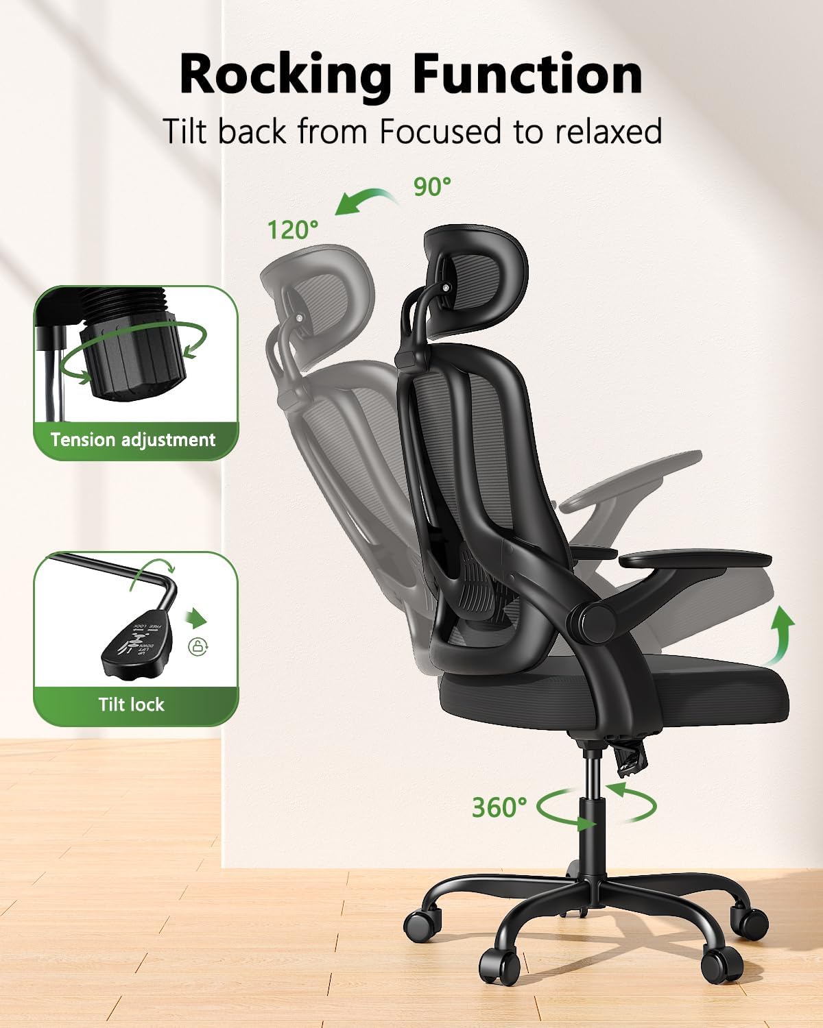 Ergonomic High Back Office Chair with 3D Adjustable Armrests & Lumbar Support - Breathable Mesh Computer Desk Chair with Headrest - Perfect for Home Office, Gaming, Remote Work & Study Sessions