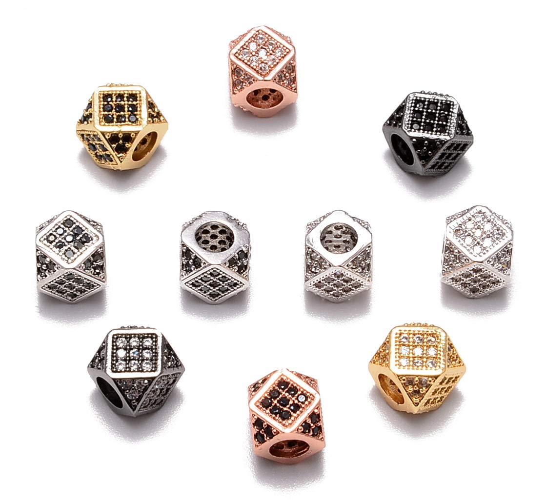 Zircon Pave Rhinestones with Big Hole - 10 Pcs Mixed Color Diamond Cut Cube Beads (7x7mm) for Jewelry Making, DIY Crafts, and Fashion Accessories