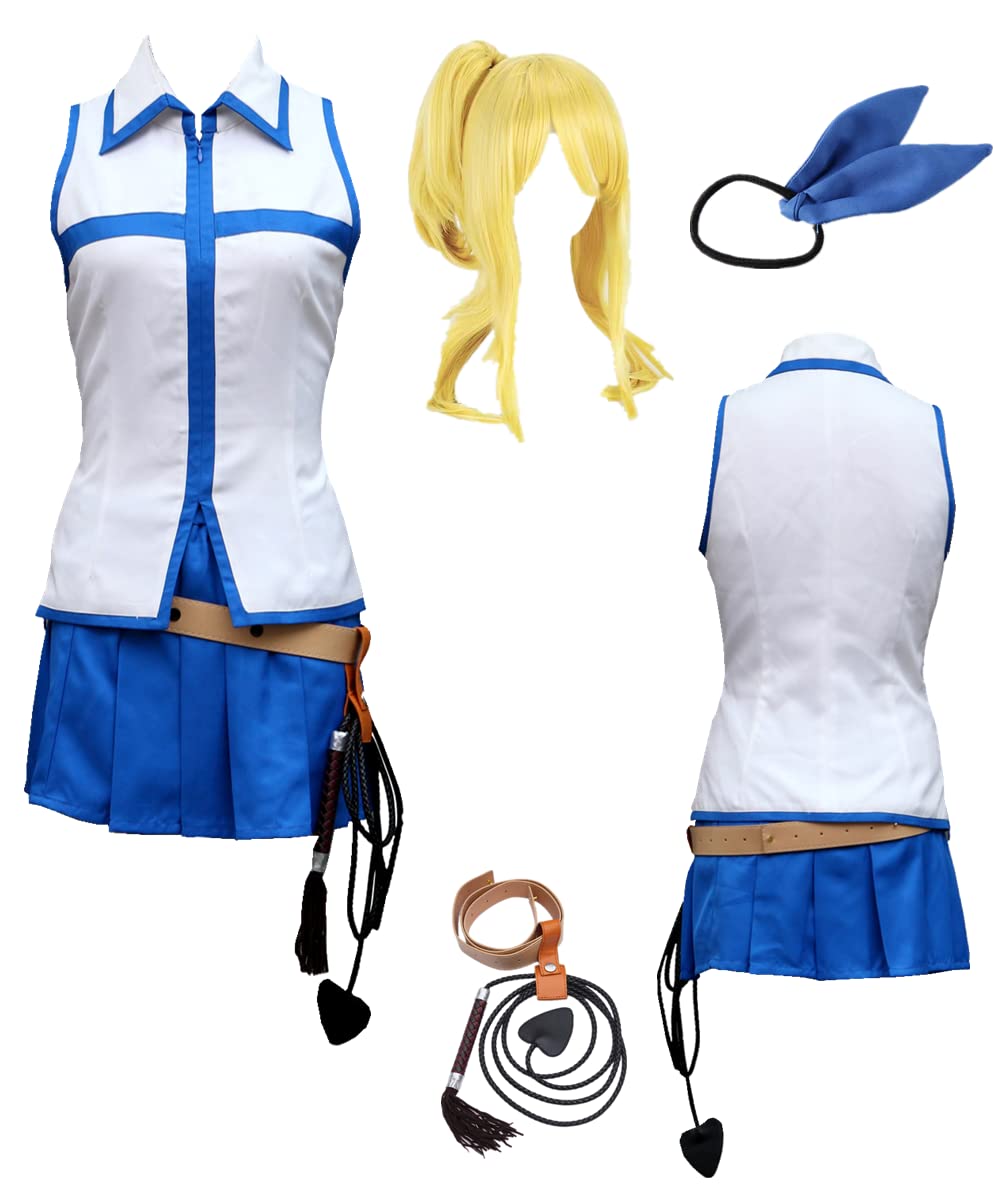 Anime Fairy Tail Lucy Heartfilia Cosplay Costume - White Shirt & Cowhide Vest Women's Suit for Halloween, Comic Con & Cosplay Events