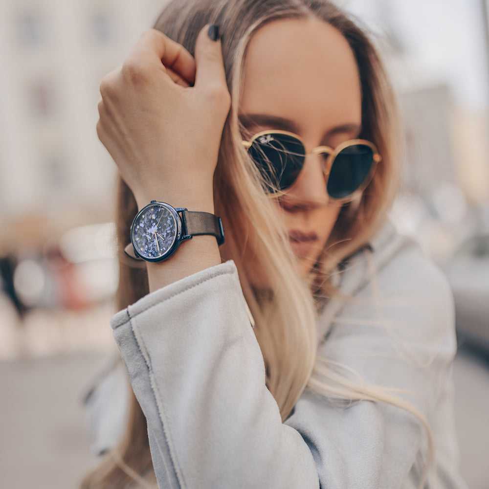 Aries Gold Enchant Fleur Blue Leather Strap Women's Watch - Elegant Timepiece for Casual Wear, Office & Special Occasions