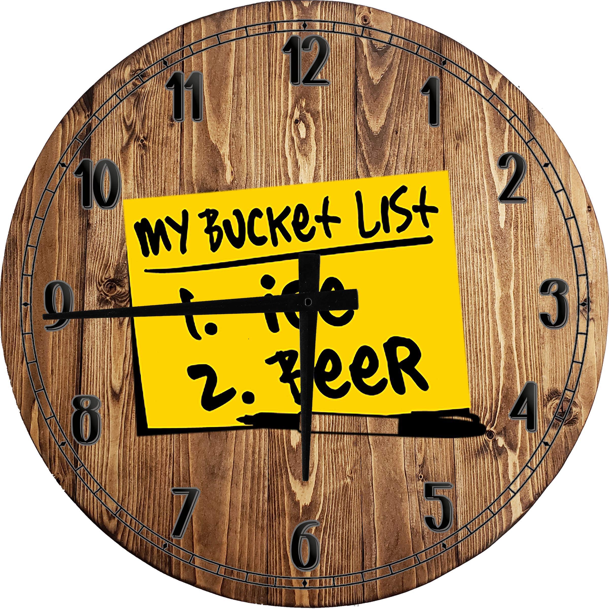 My Bucket List Ice Beer Funny Drinking Party Boating Lake Life Large Round Wall Clock - 24 Inch Battery Operated Gray Wall Art for Home, Bar, or Man Cave Decor