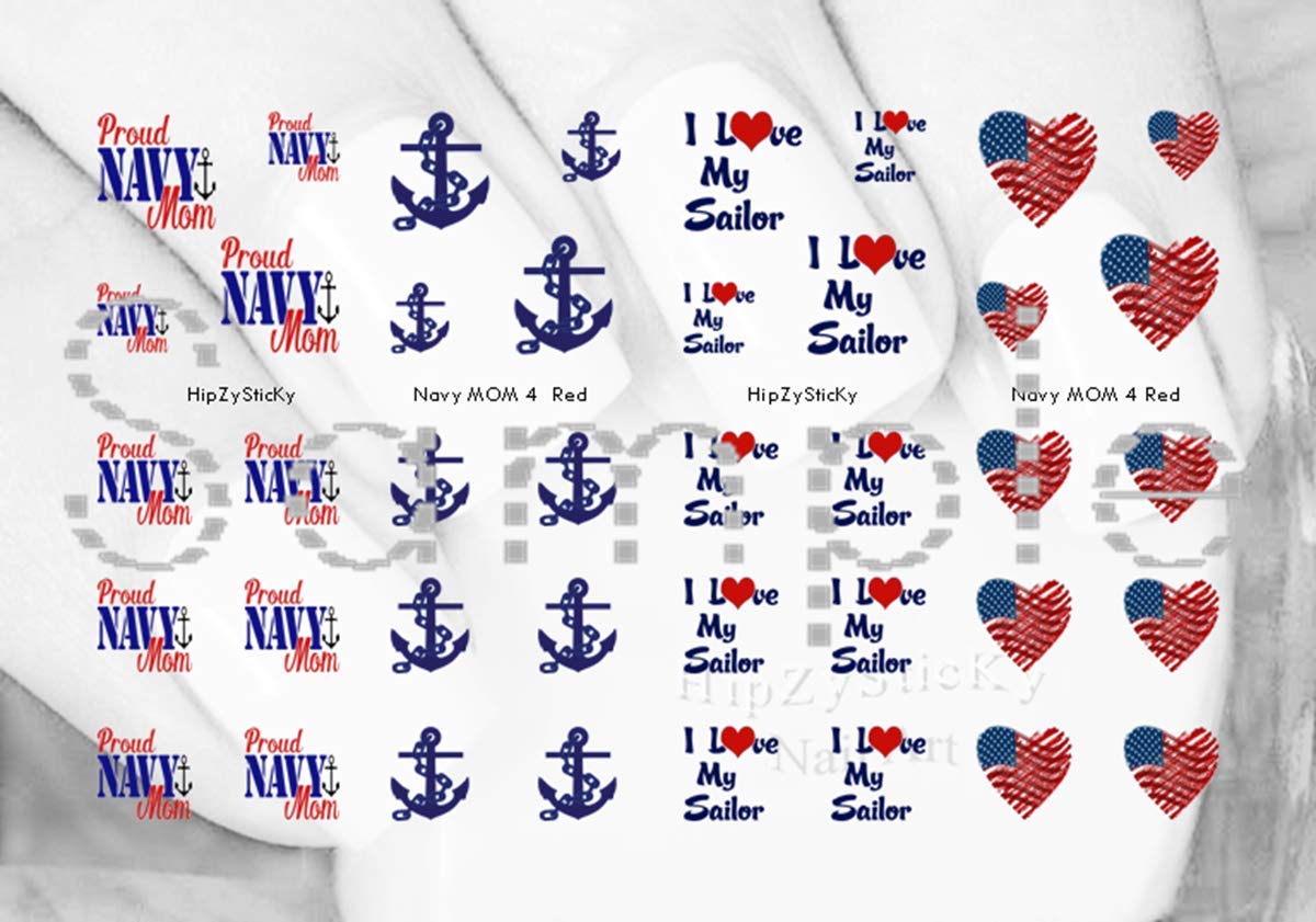 40pc Military Navy Anchor Flag Heart Nail Art WaterSlide Decals - Salon Quality DIY Nail Stickers for Sailor MOM & Patriotic Nail Designs - Perfect for Home Manicure, DIY Nail Art & Salon Use