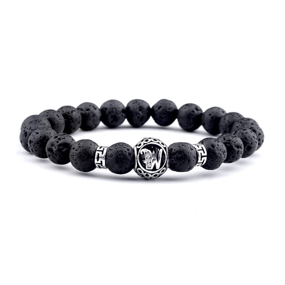 Softones 8mm Lava Stone Handmade Letter Beads Bracelet for Women & Men - Natural Lava Rock Aromatherapy Anxiety Relief, Essential Oil Diffuser Beads, Initial Bracelet Gift for Girls (Perfect for Yoga, Meditation & Stress Relief)