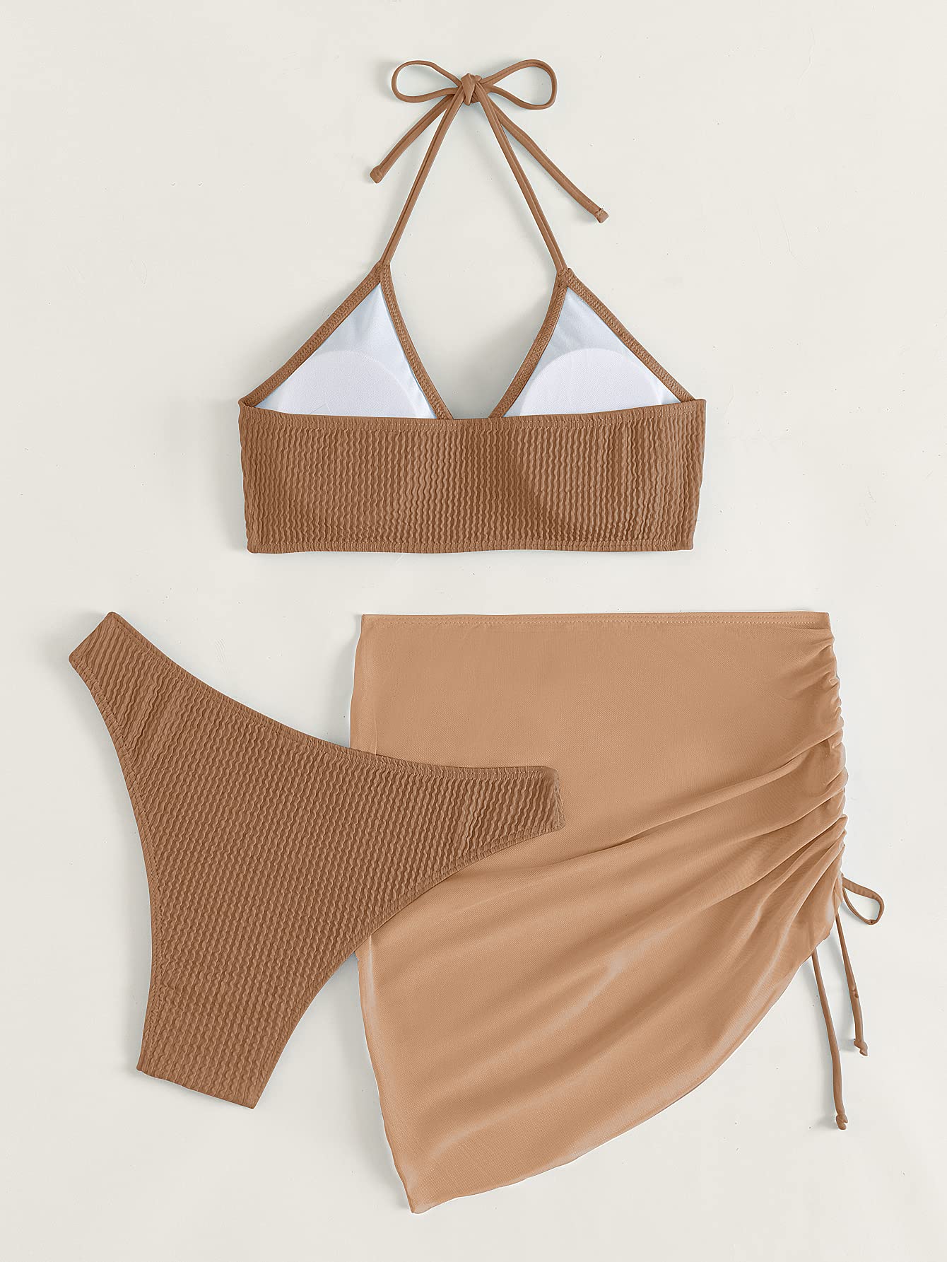 MakeMeChic Women's 3 Piece Halter Ring Bikini Set with Cover Up Skirts - Sexy Swimwear for Beach, Pool & Vacation