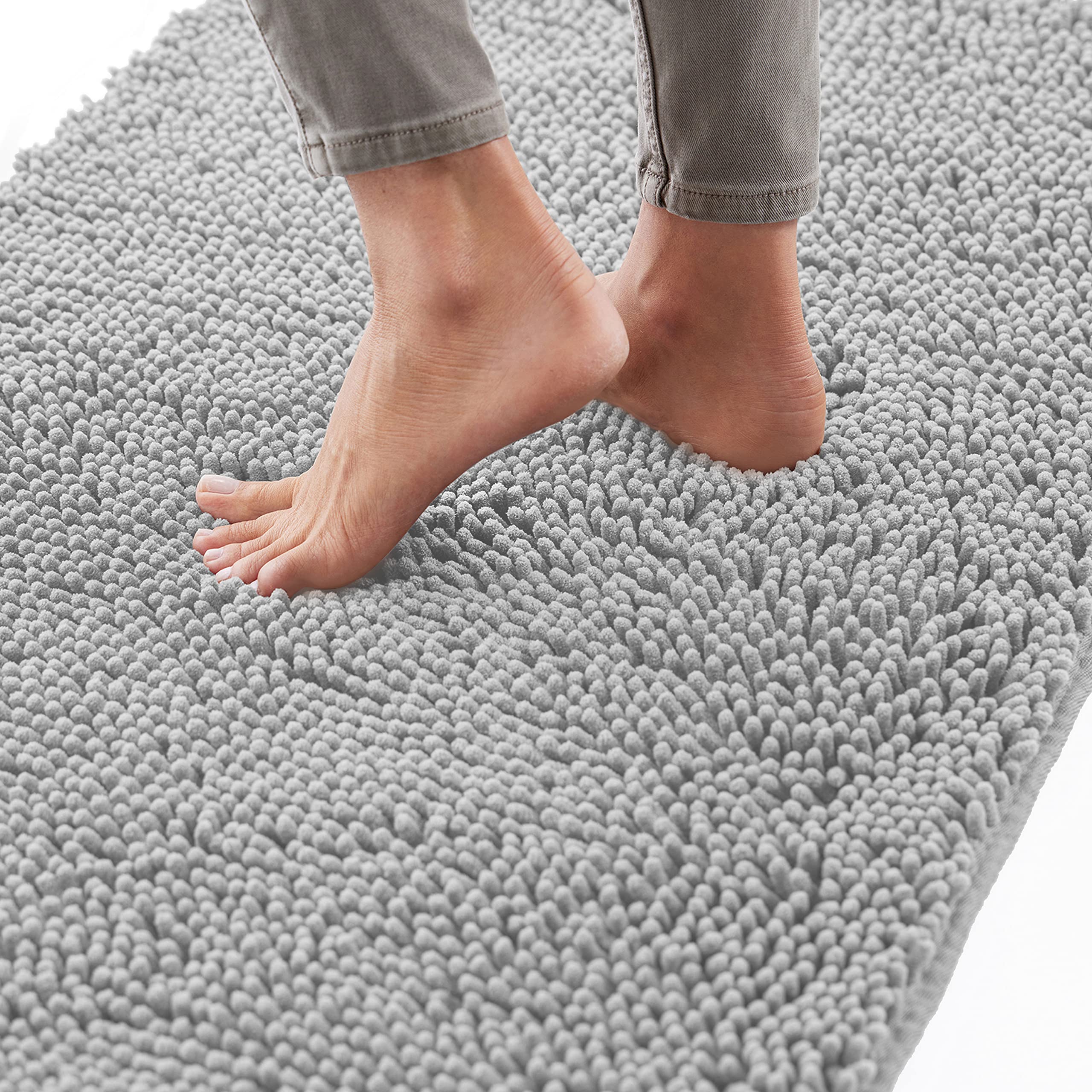 Gorilla Grip Bath Rug Mat 30x20 Inches, Super Soft Absorbent Chenille Bath Mat with Non-Slip Rubber Backing, Quick Dry Microfiber Shower Floor Rug - Machine Washable Bathroom Mat for Home Decor (Light Gray) | Perfect for Bathroom, Shower, and Vanity Areas