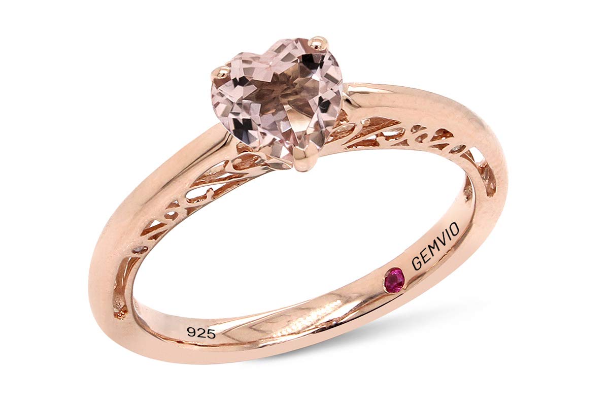 14K Gold Over Sterling Silver Peach Morganite & Diamond Heart Ring - 5/8 CT.T.W, 6MM, GEMVIO Collection - Perfect for Anniversary, Wedding, Promise & Gift for Women (0.63 Cttw) | Elegant Jewelry for Romantic Occasions, Valentine's Day & Special Moments